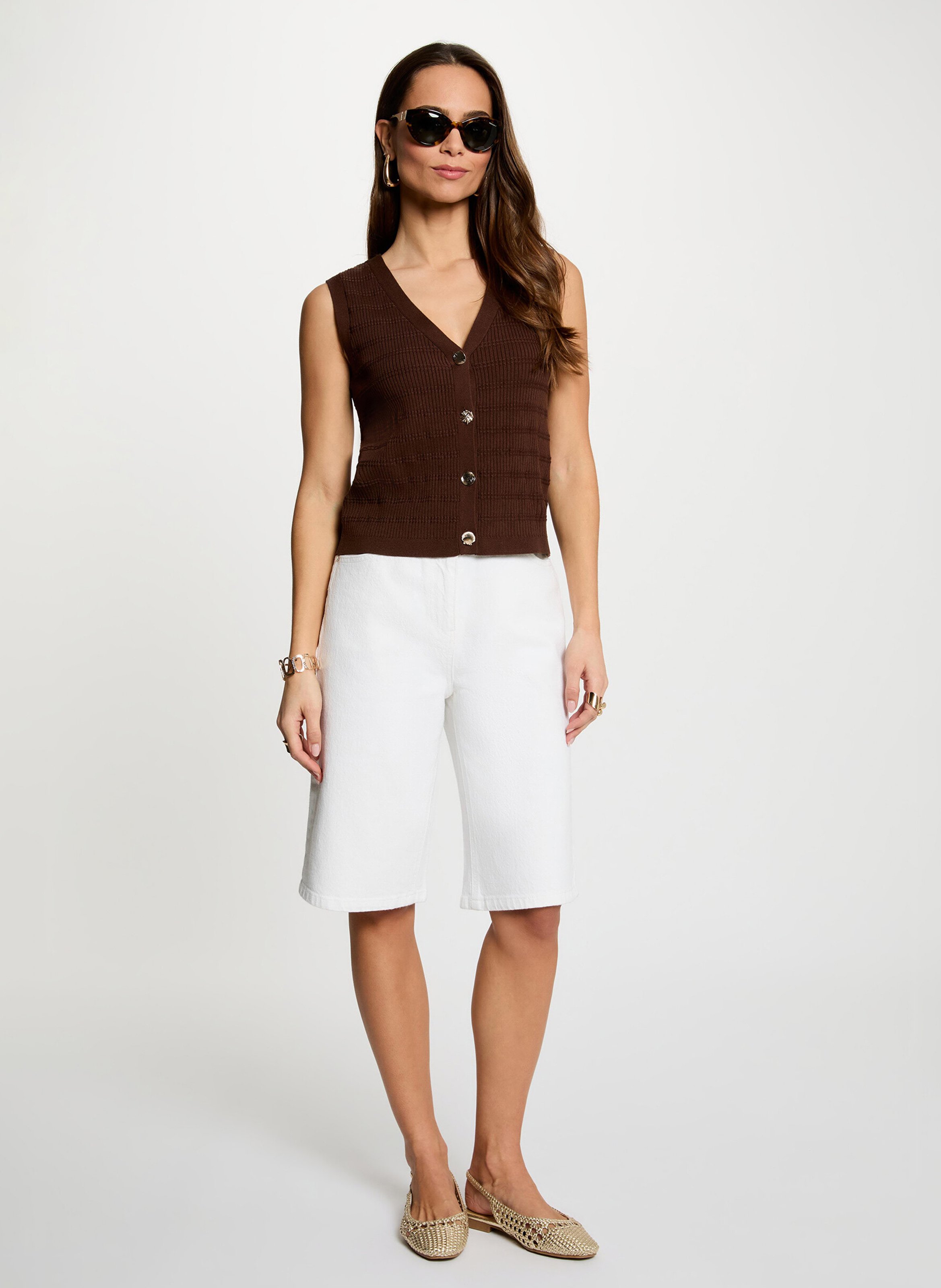 Gilet sans manches col V en maille recyclée MORGAN Marron