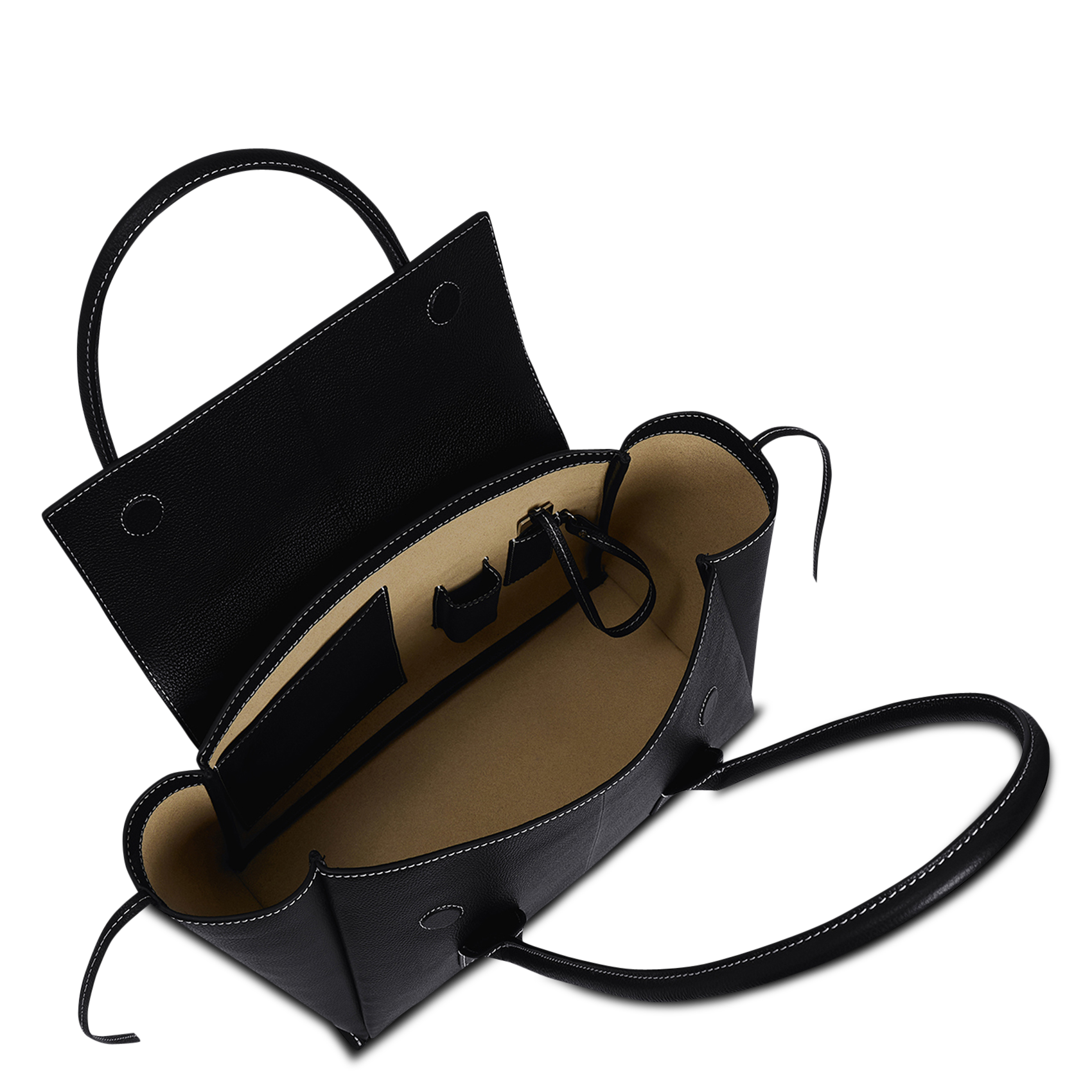 Plain leather flap tote bag LE TANNEUR Black