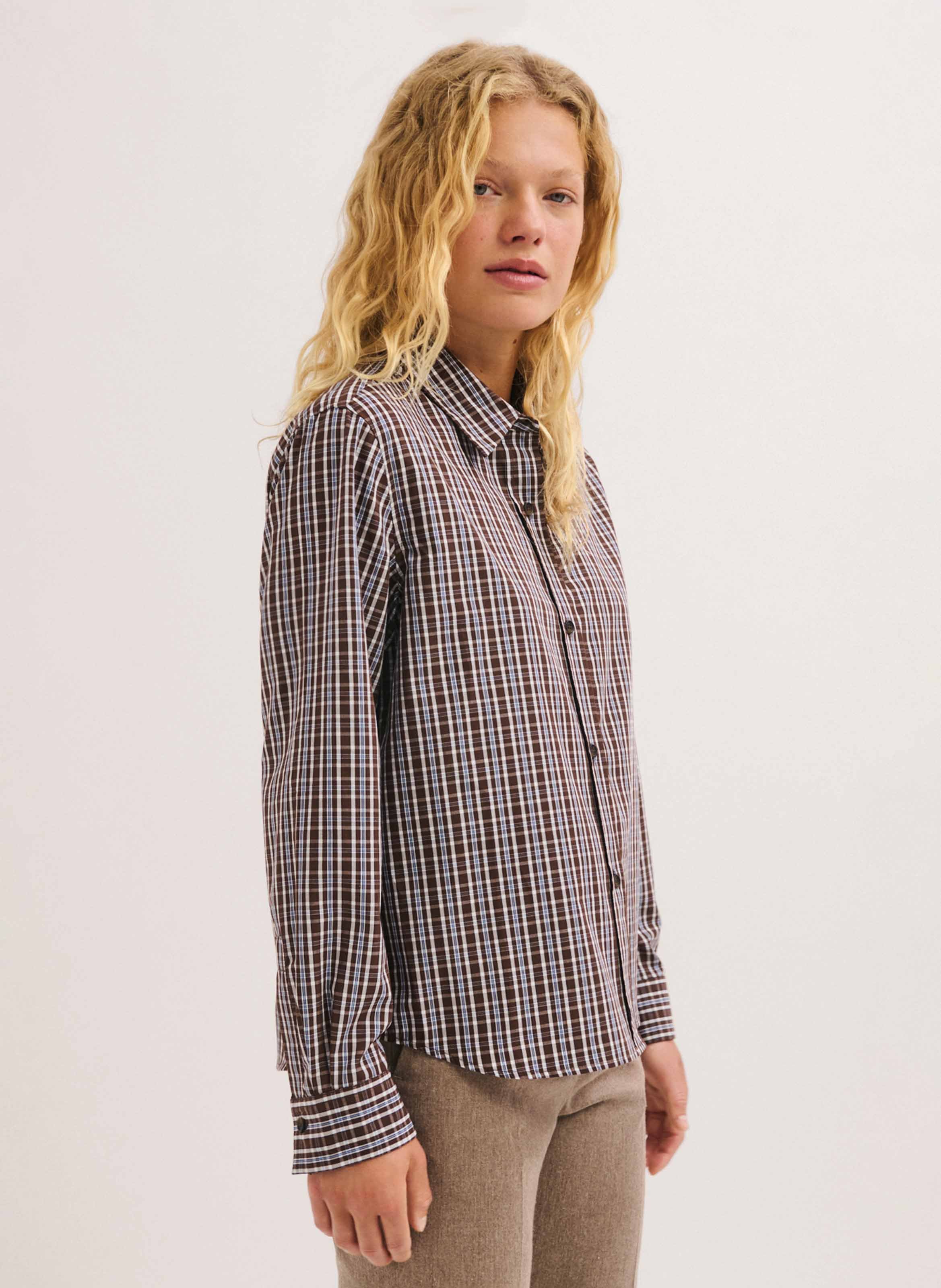 Chemise droite en coton PABLO Marron
