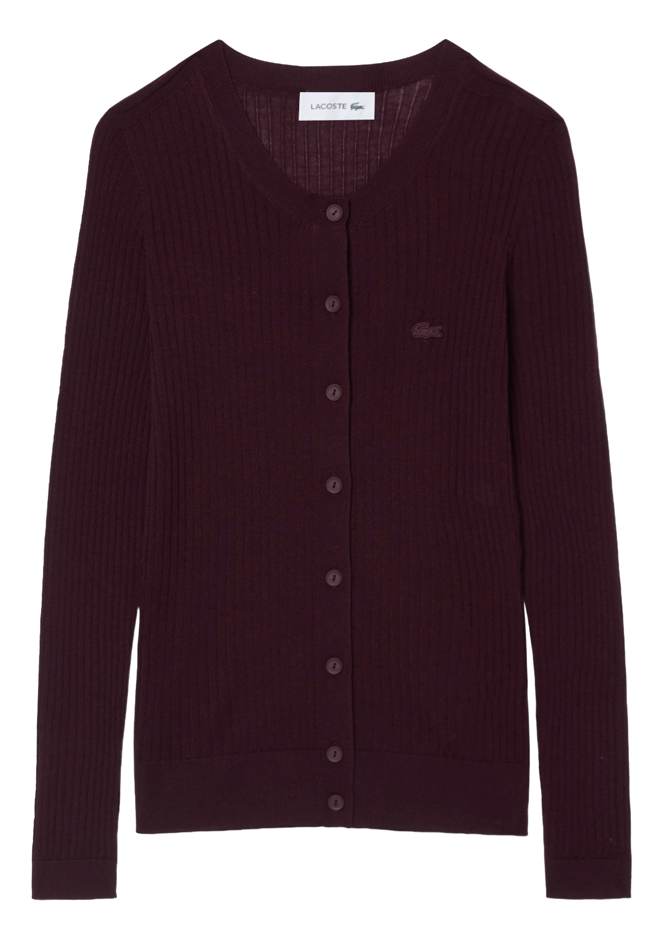 Cardigan moulant côtelé en laine LACOSTE Rouge