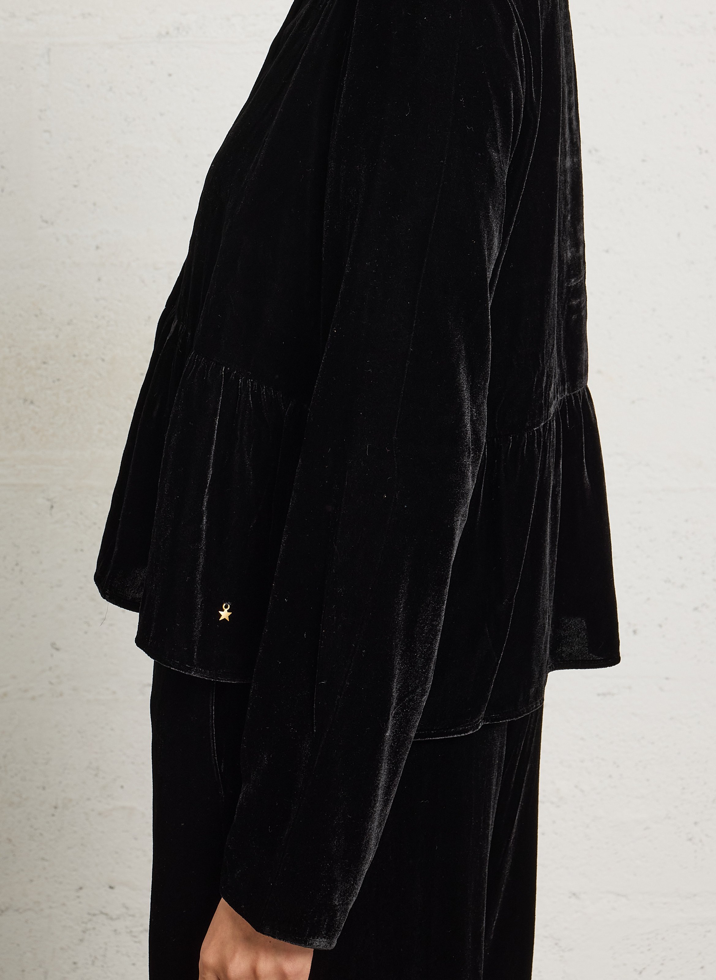 Ruime fluwelen blouse DES PETITS HAUTS Zwart