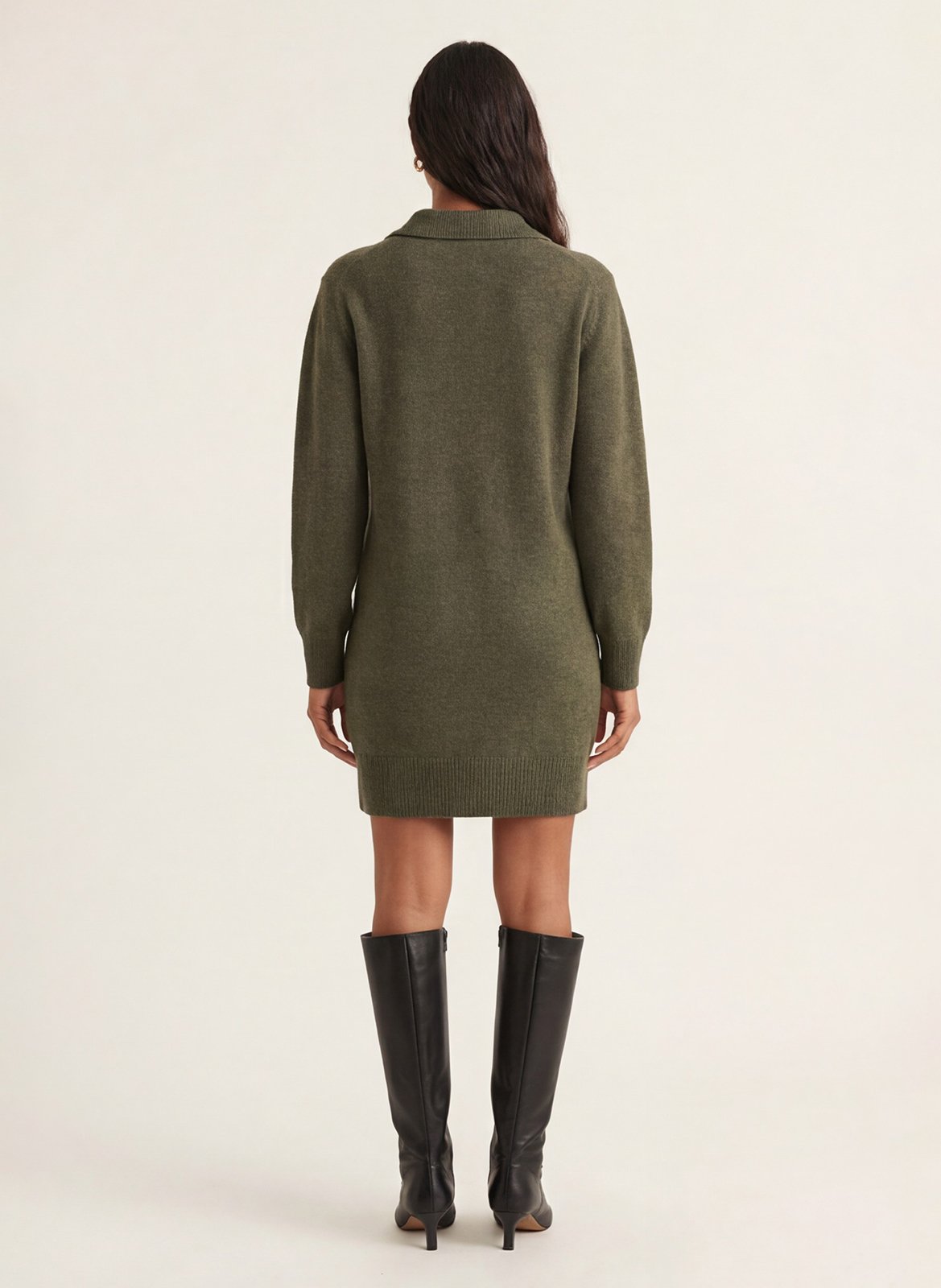 Robe courte droite en laine et cachemire KOOKAI Kaki