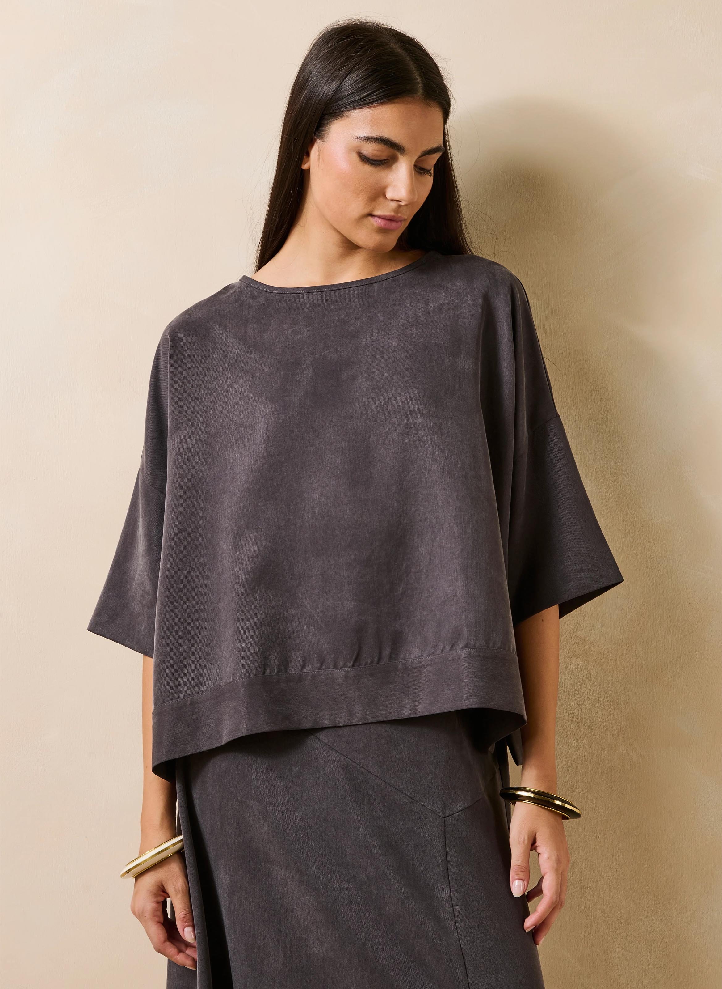 Top ample manches courtes uni LA FEE MARABOUTEE Gris