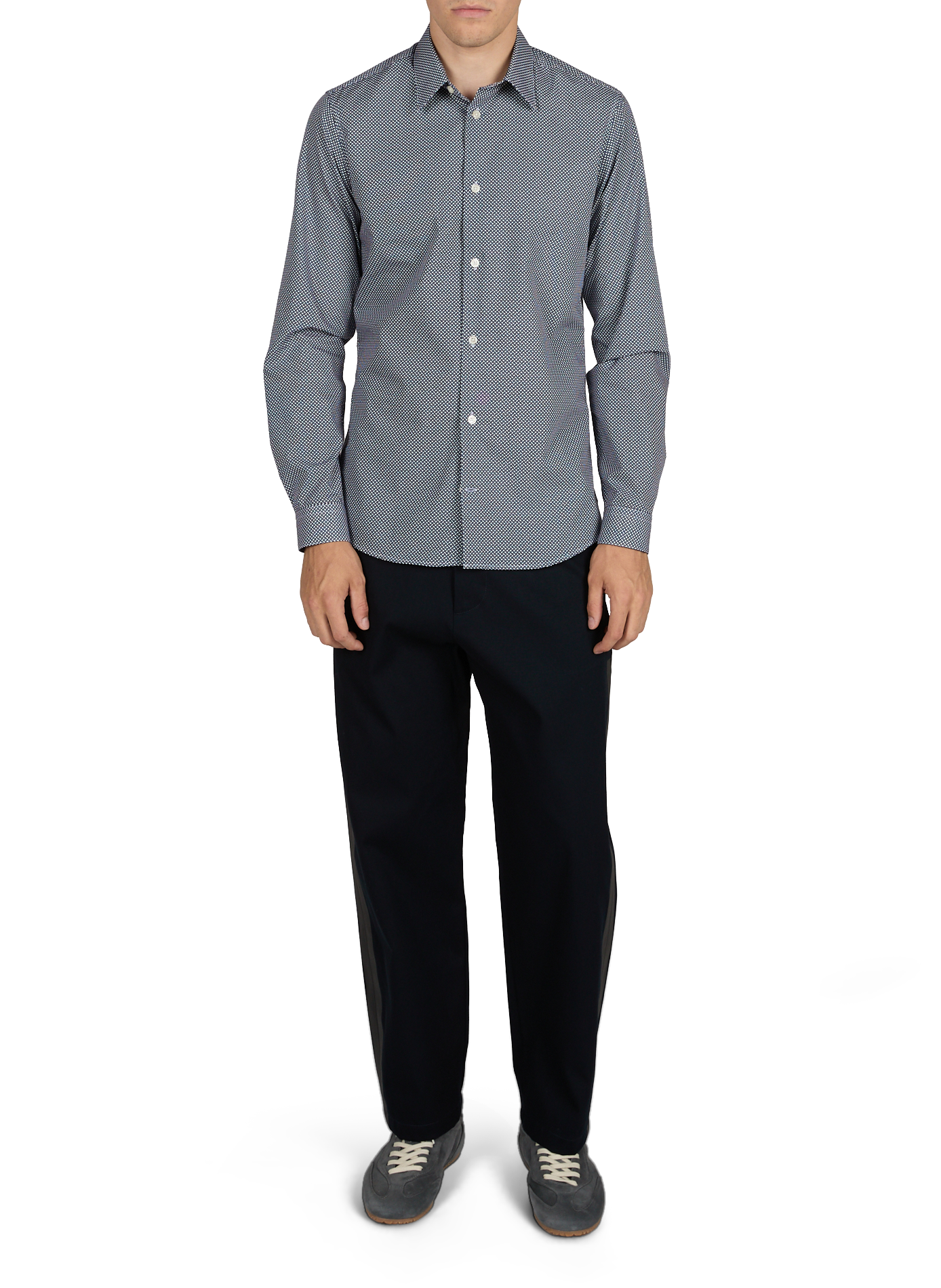 Slim-fit classic-collar shirt in micro-patterned cotton AU PRINTEMPS PARIS Blue