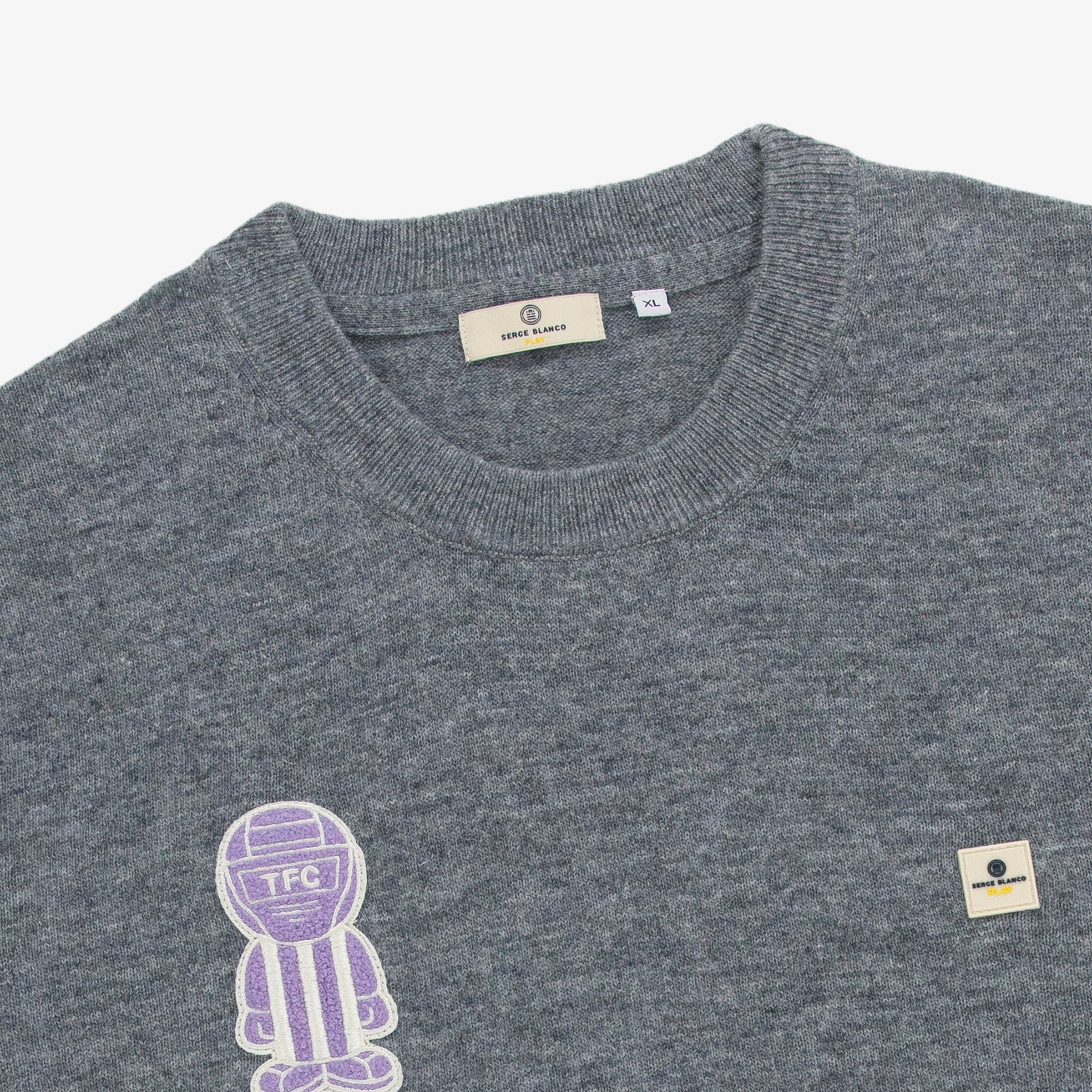 Light grey marl crew-neck sweater with Serge Blanco x TFC pilot badge SERGE BLANCO Grey