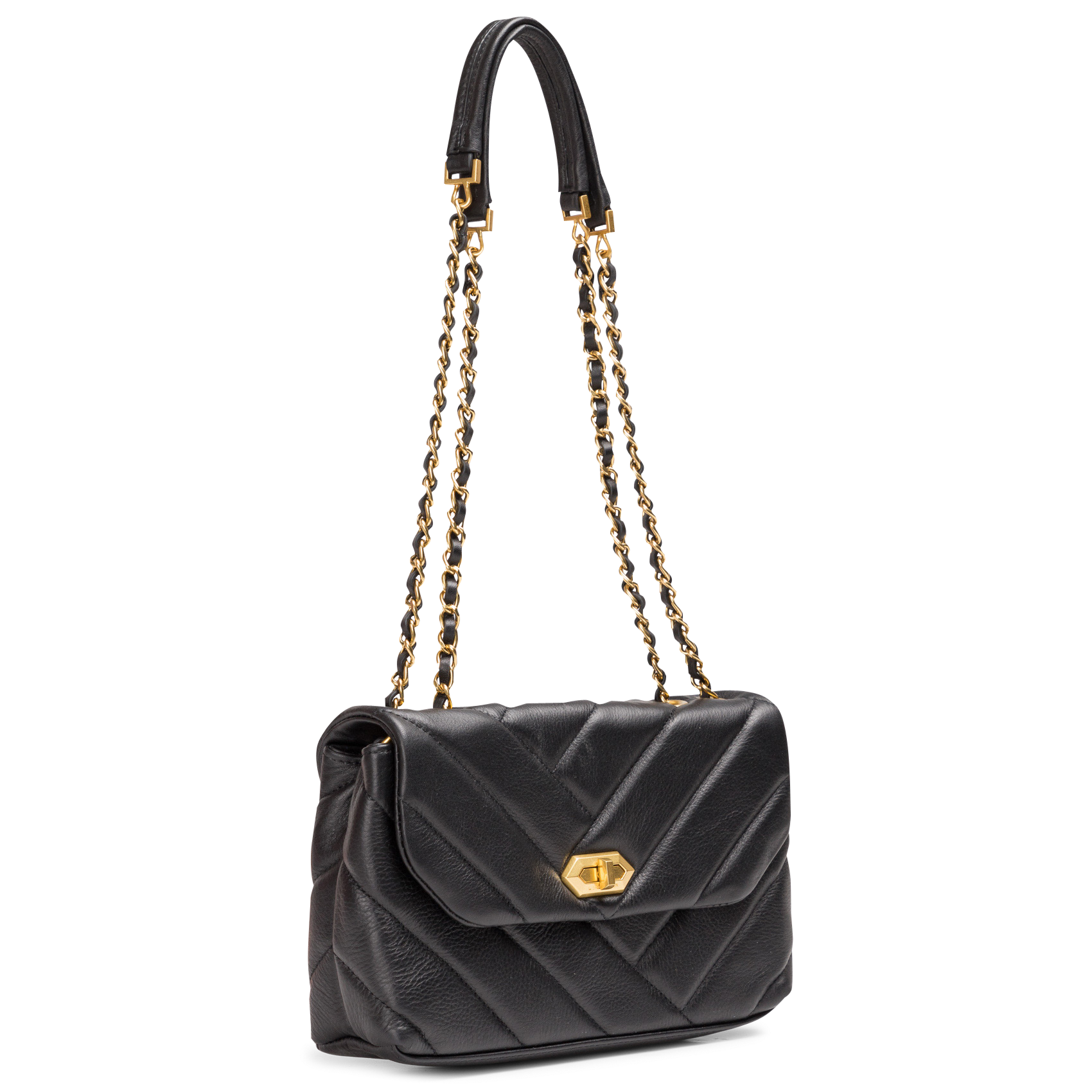 Gewatteerde, leren tas met schouderriem LANCASTER PARIS Zwart