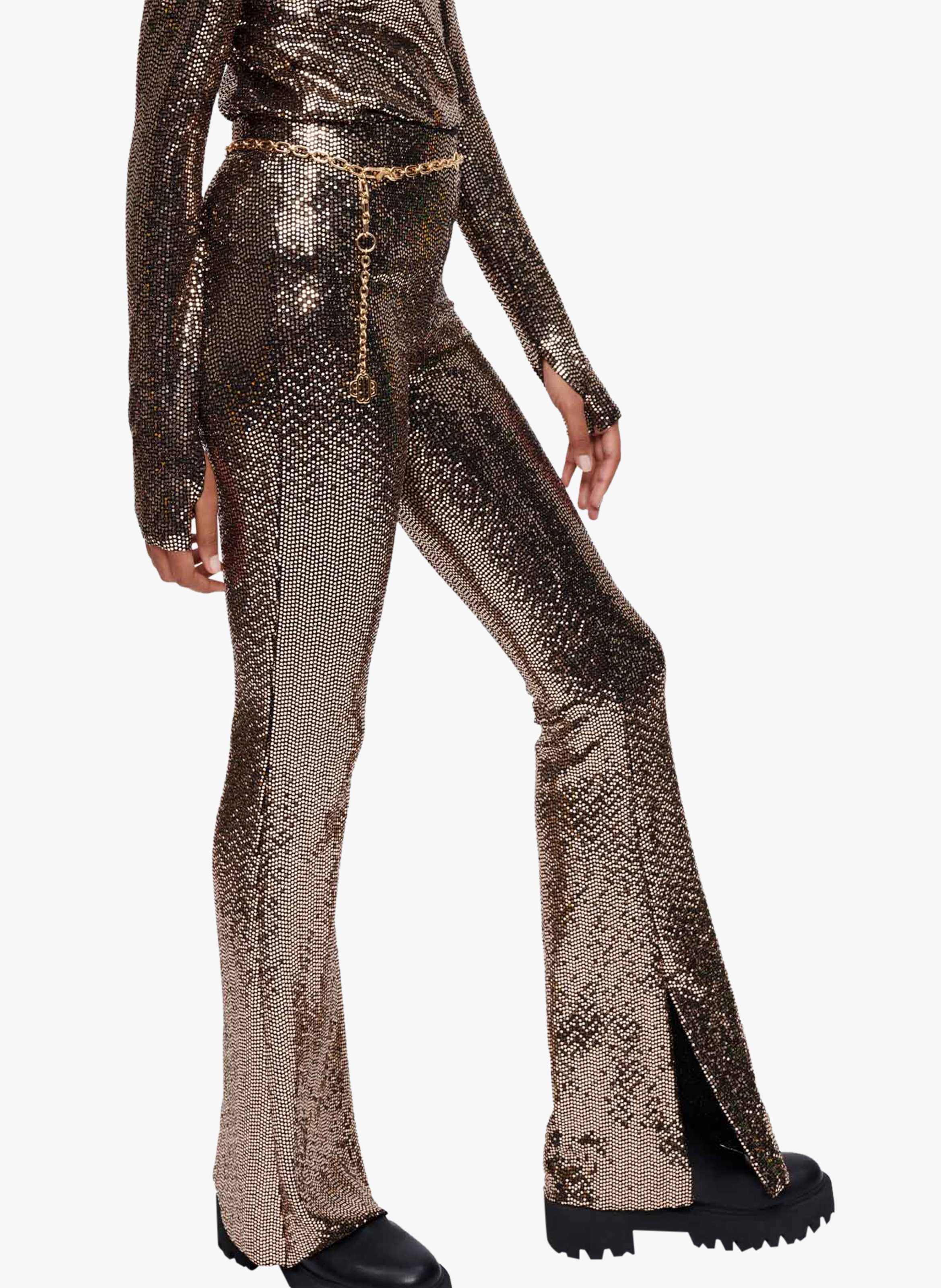 Pantalon Patte D'Éléphant Paillettes Femme – Taille Élastique – Style Disco Tendance – Taille S à 2XL