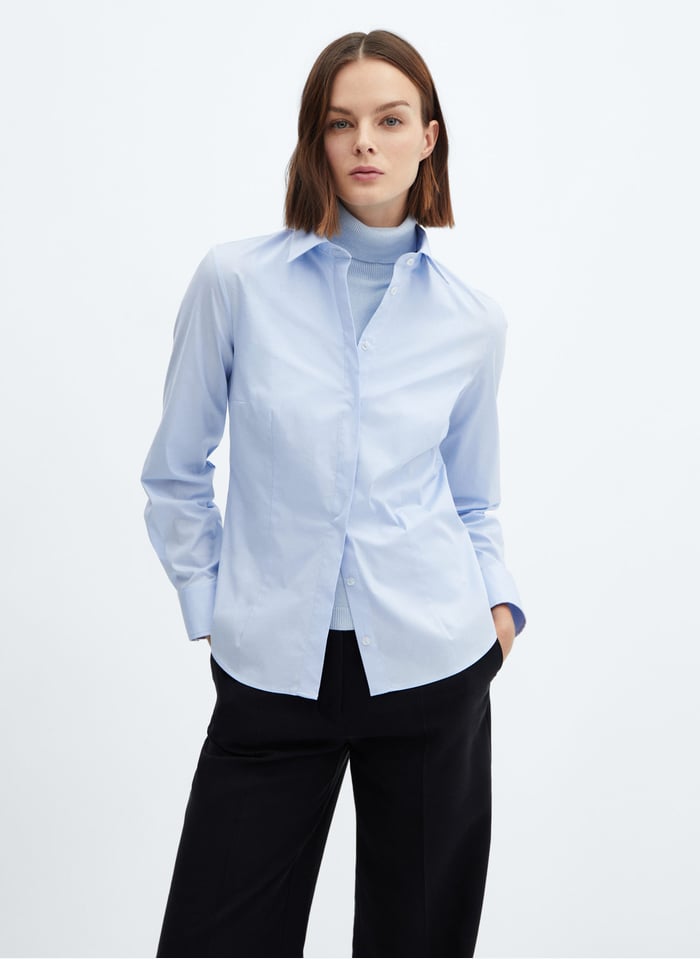Blue Cotton blend shirt with classic collar