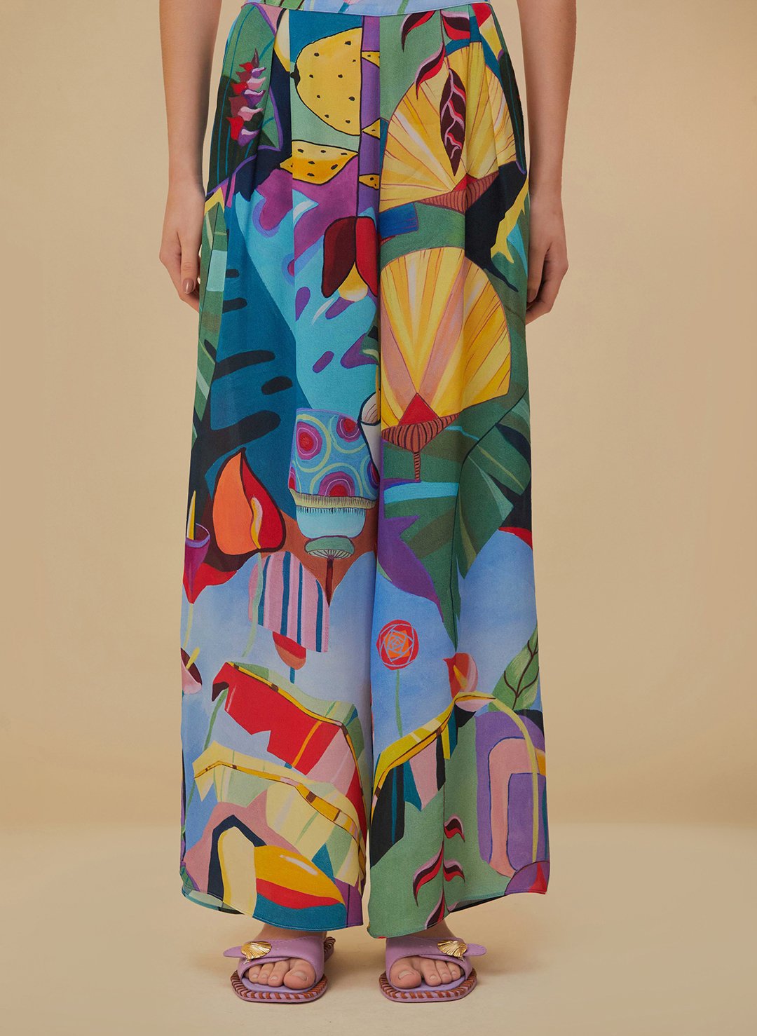 Pantalon large taille haute imprimé FARM RIO Multicolore