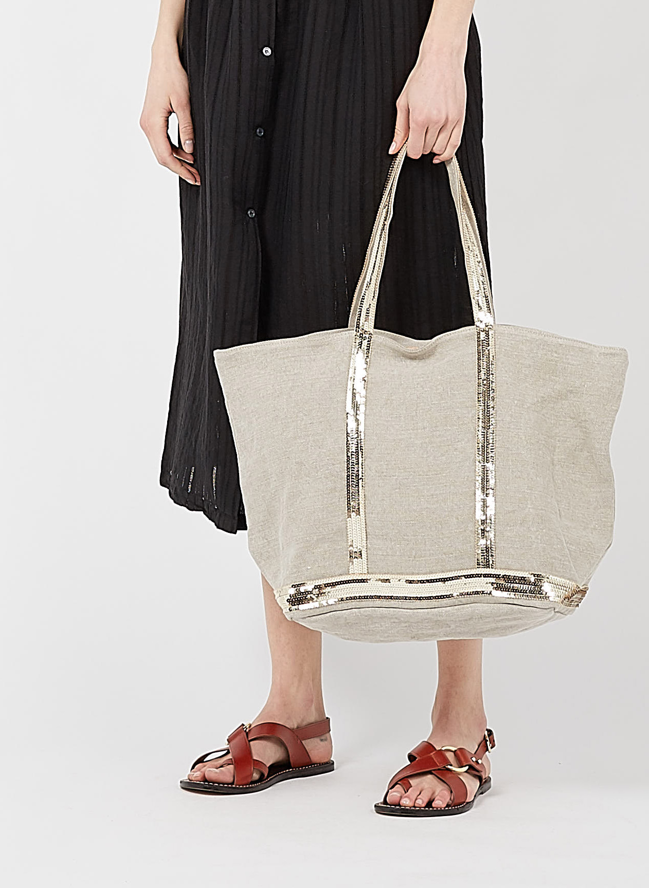 Leinen-Shopper mit Paillettenstickerei VANESSA BRUNO Beige