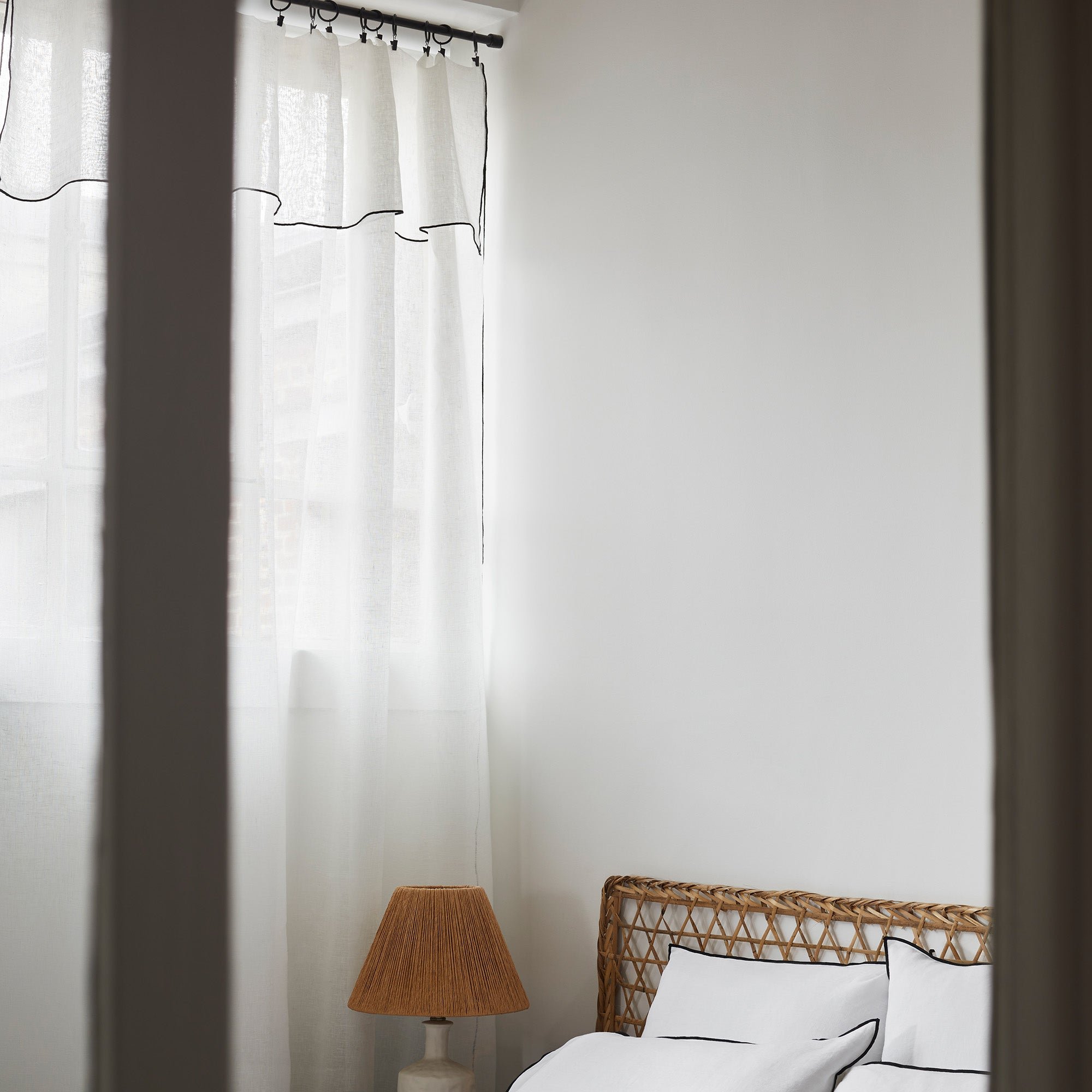 SHADOW - Linen panel net curtain MADURA White