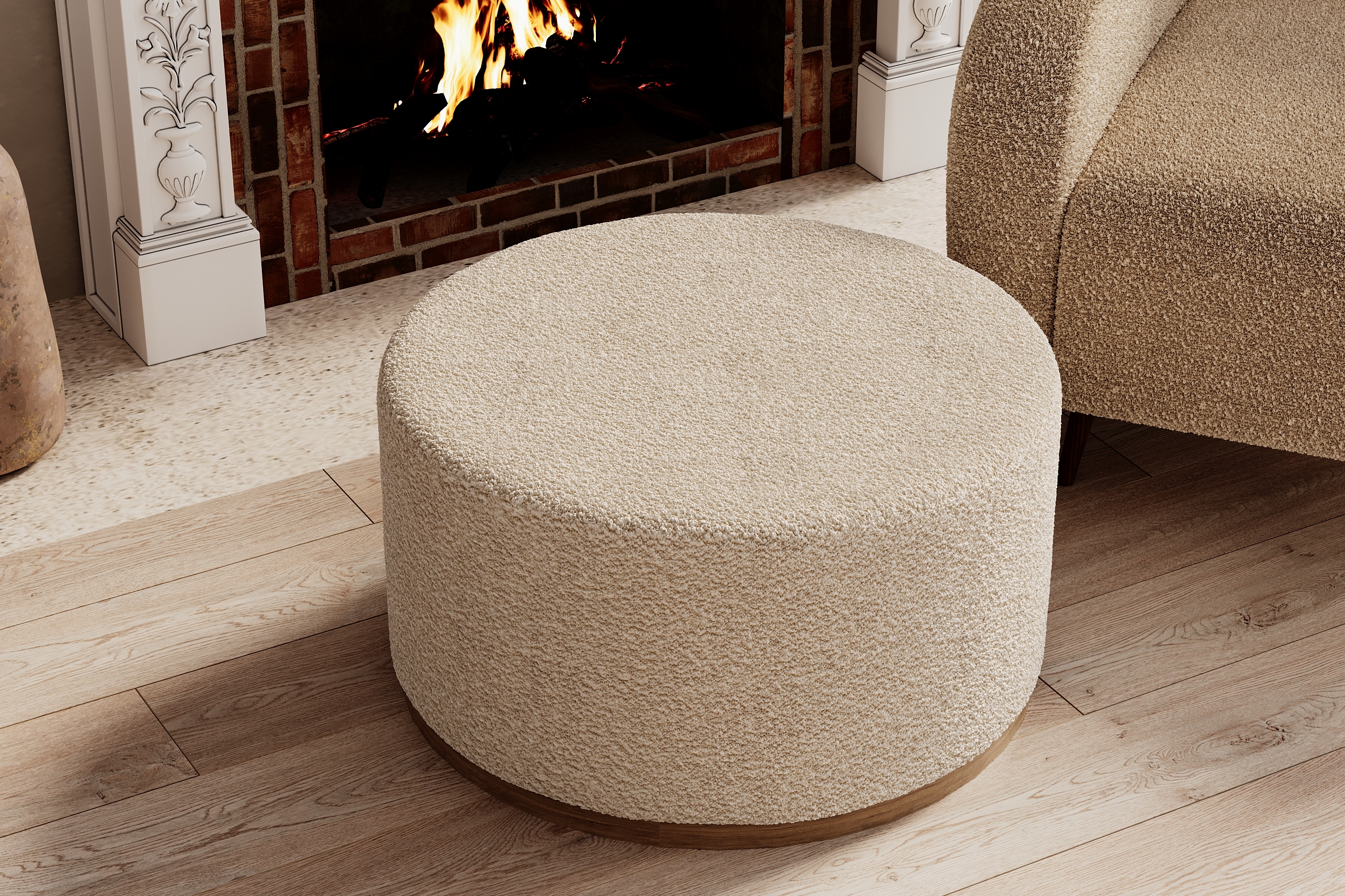 Large round white bouclé ottoman POTIRON PARIS White