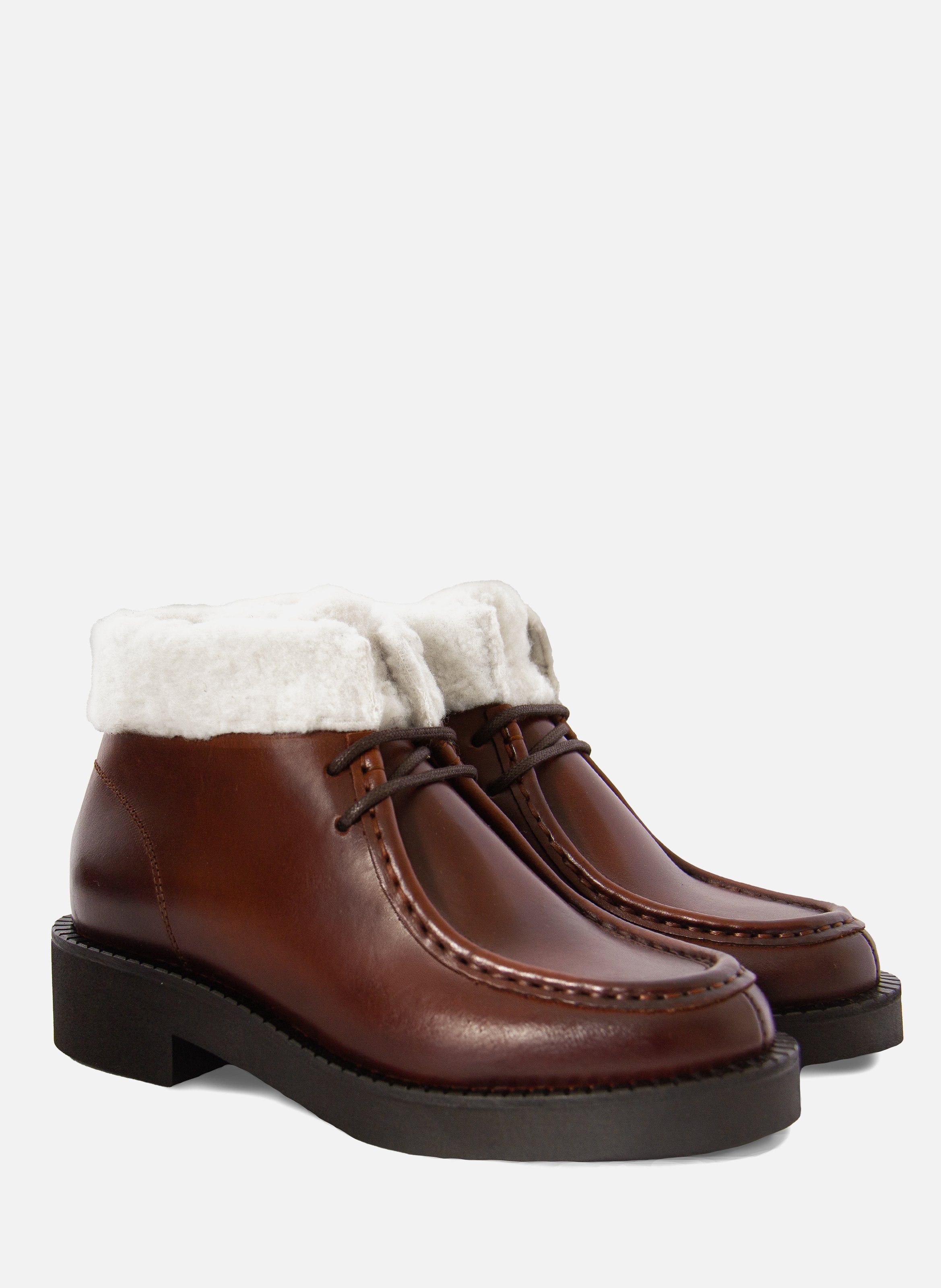 Low leather fur-lined ankle boots JULES & JENN Brown