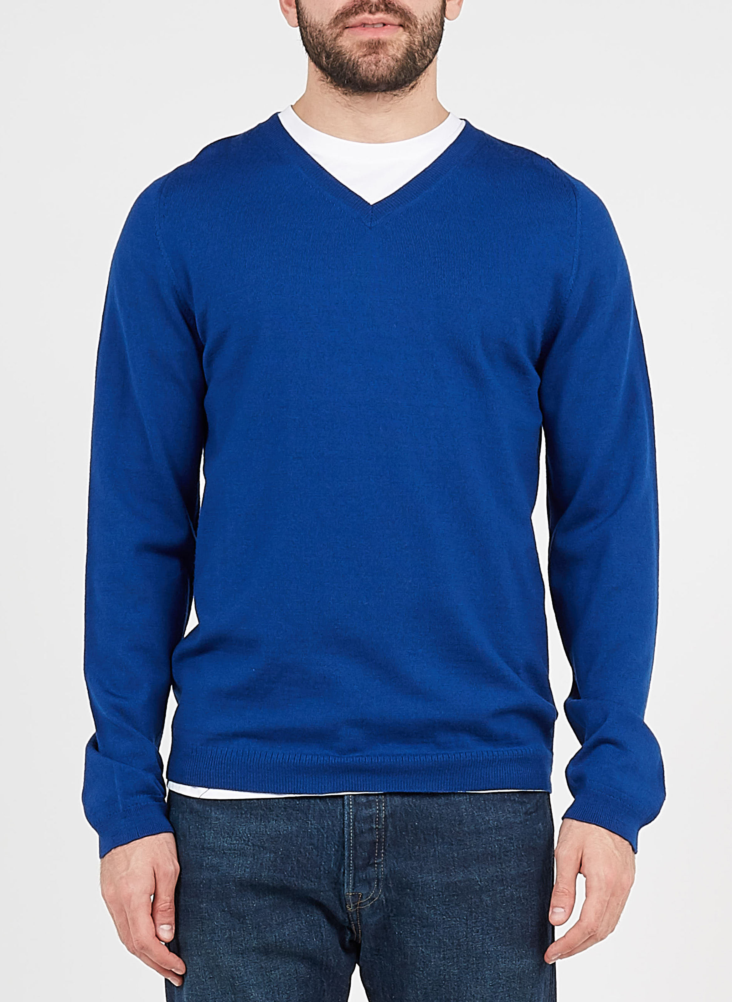 Wollpullover mit V-Ausschnitt, Regular Fit AU PRINTEMPS PARIS Blau