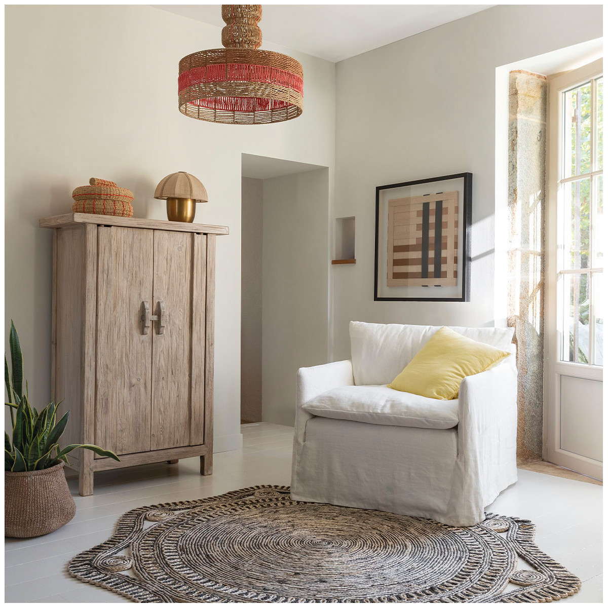 Héloïse gold metal lamp - cream fabric lampshade - small size - ø 32 x 32 cm BLANC D'IVOIRE White