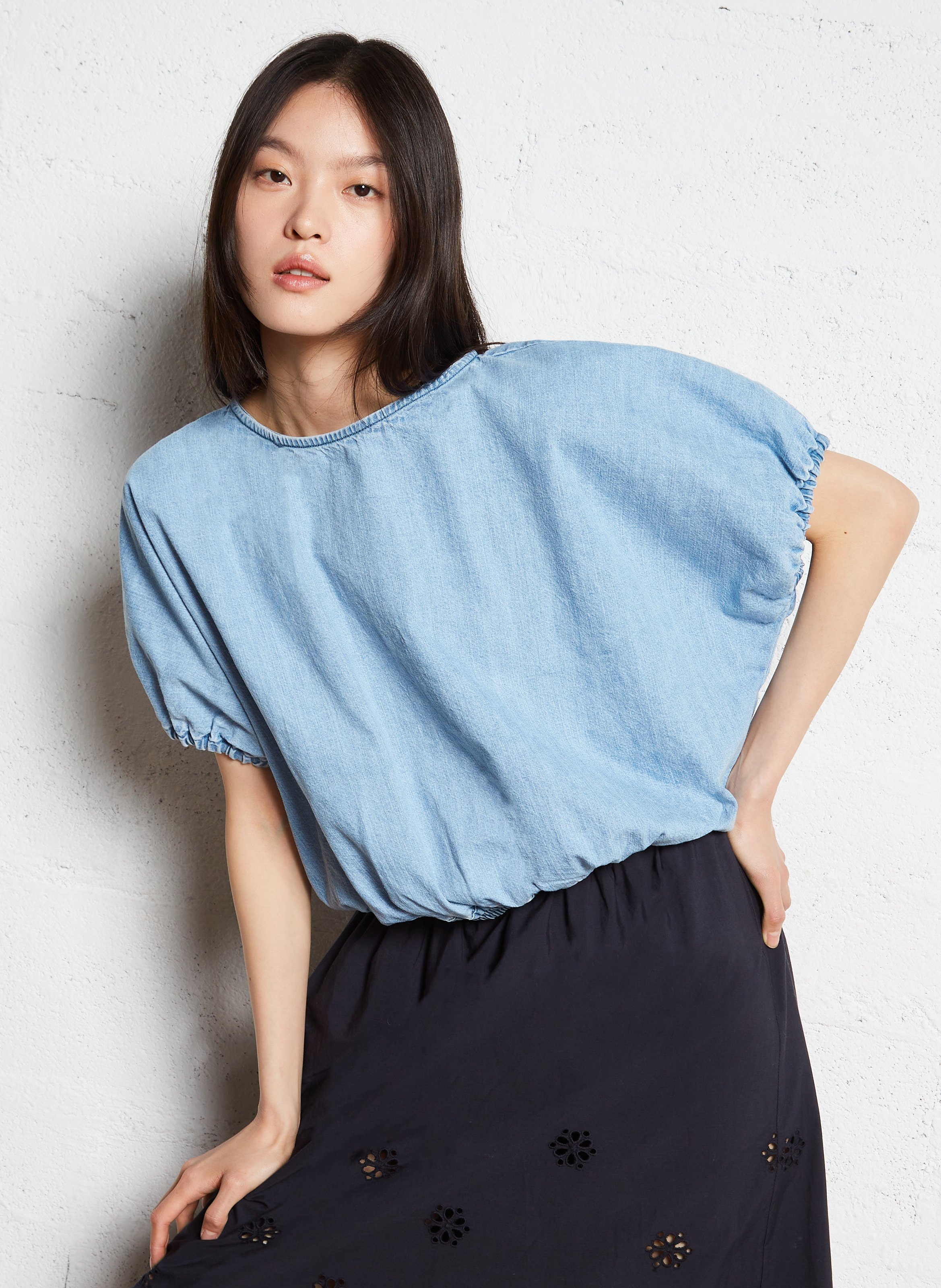 Loose fit round neck cotton top BELLEROSE Blue