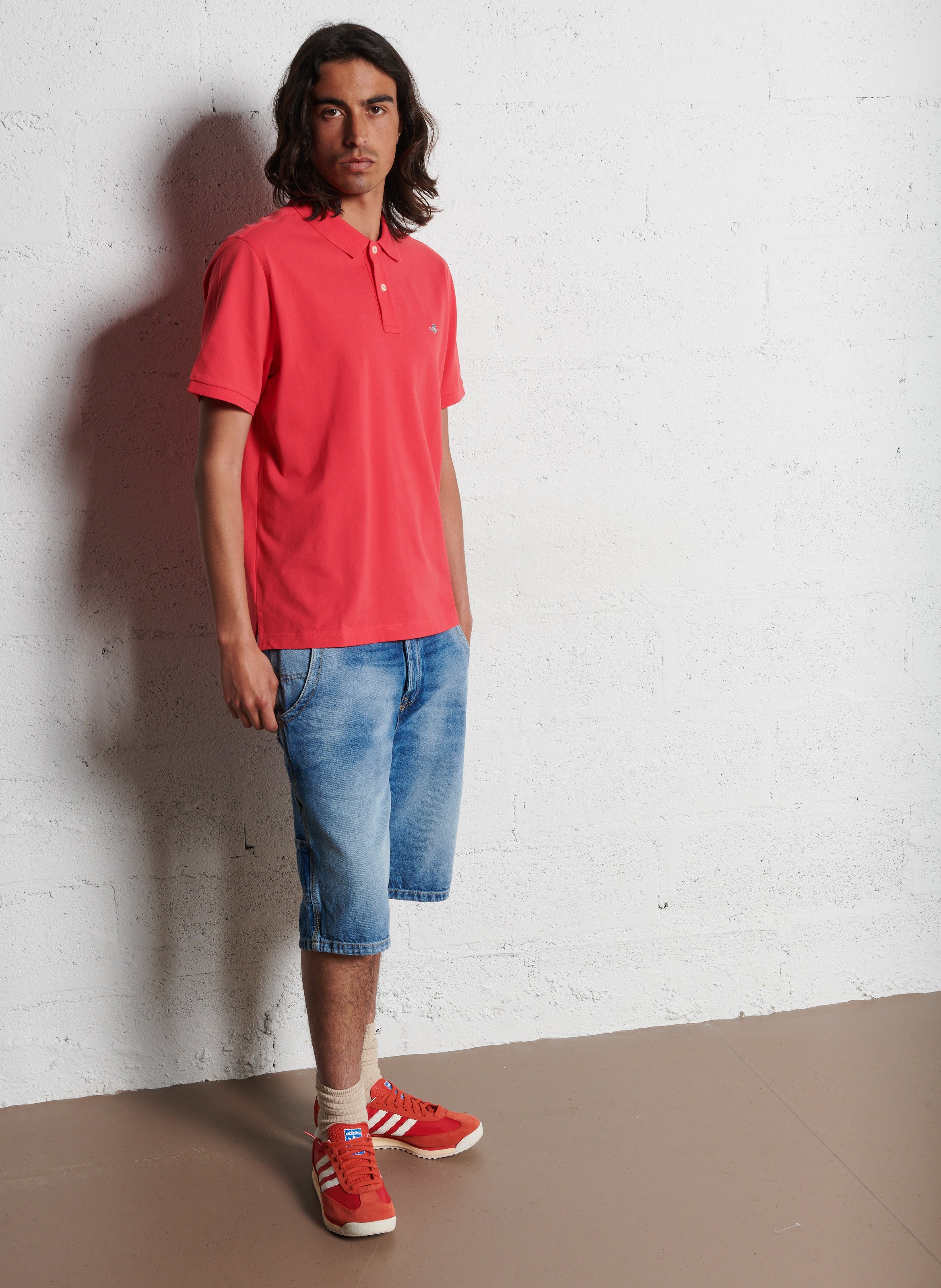 Straight cotton polo shirt with classic collar GANT Red