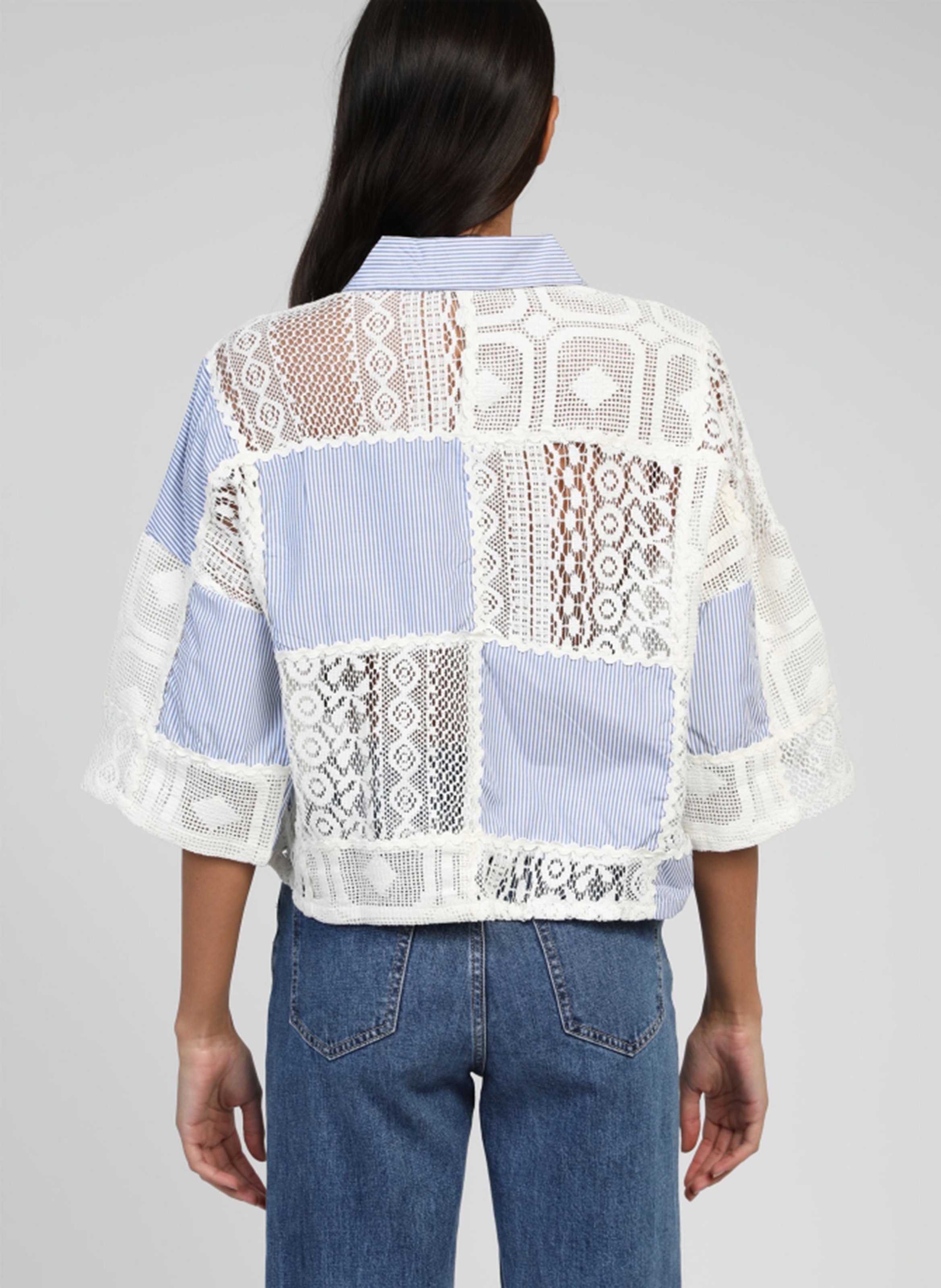 Cotton and linen shirt with classic collar AN'GE Blue