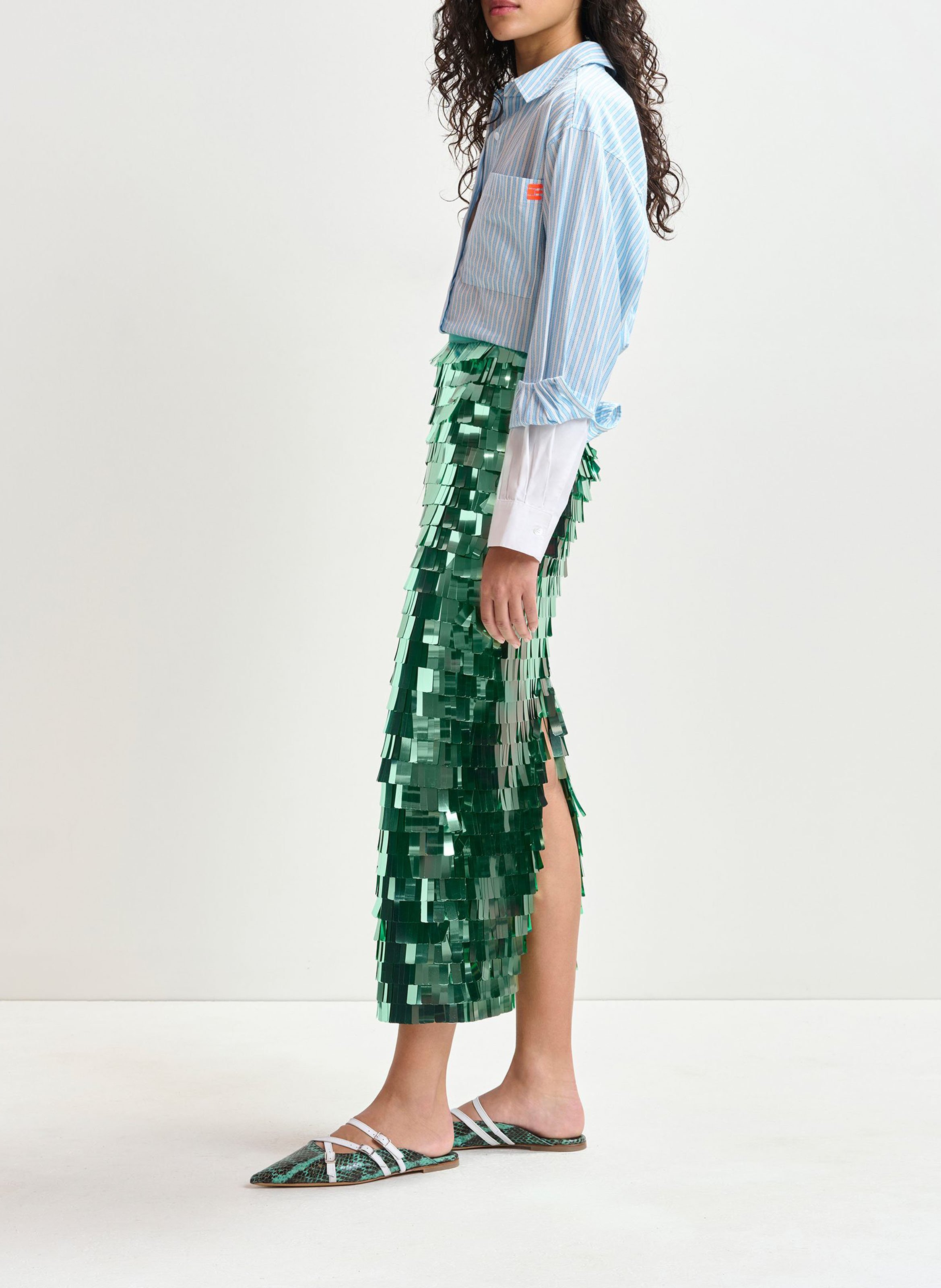 Jupe midi droite à paillettes ESSENTIEL ANTWERP Vert