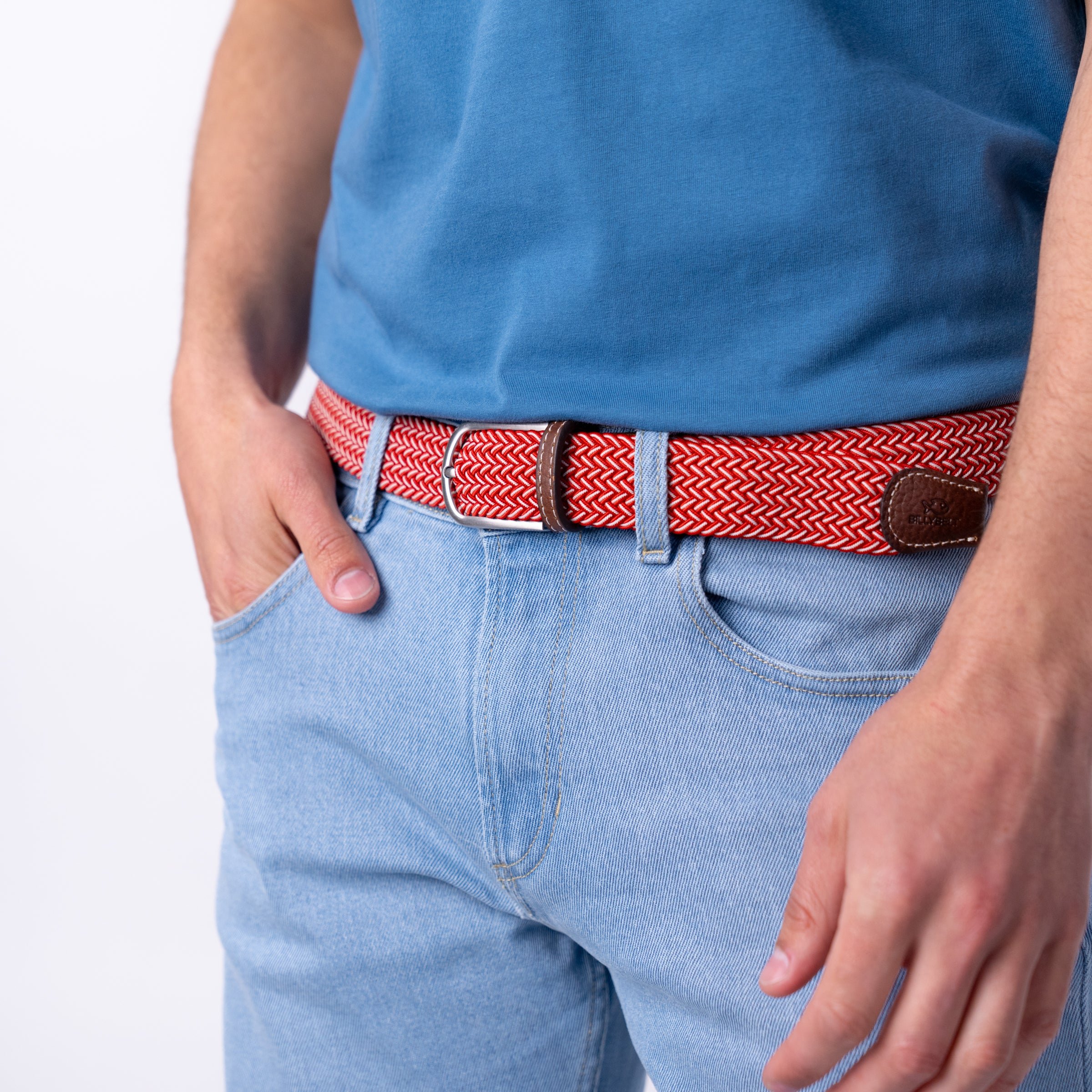 Multicolored braided elastic belt BILLYBELT Red
