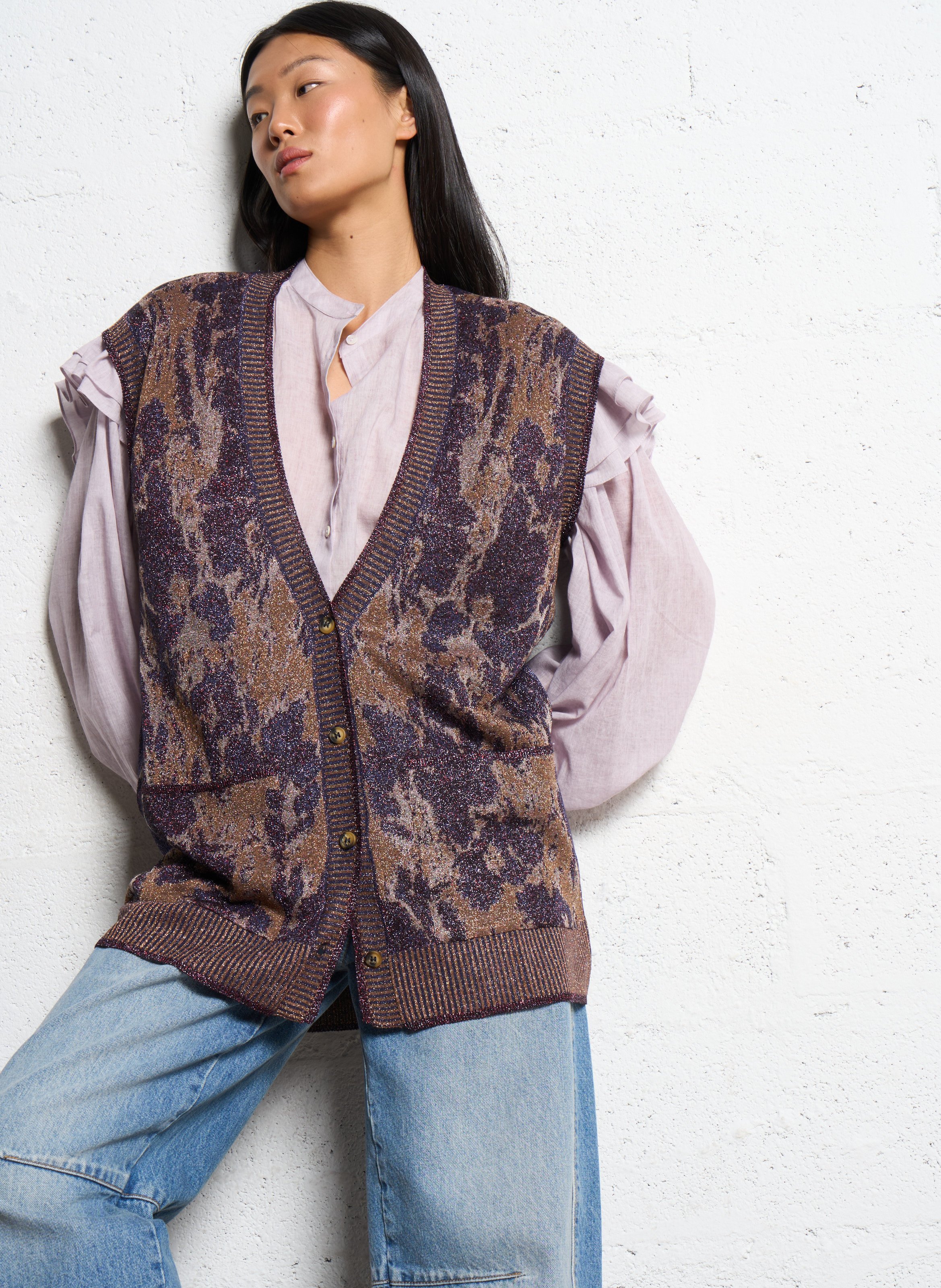 Cardigan sans manches pailleté à motifs MES DEMOISELLES Violet