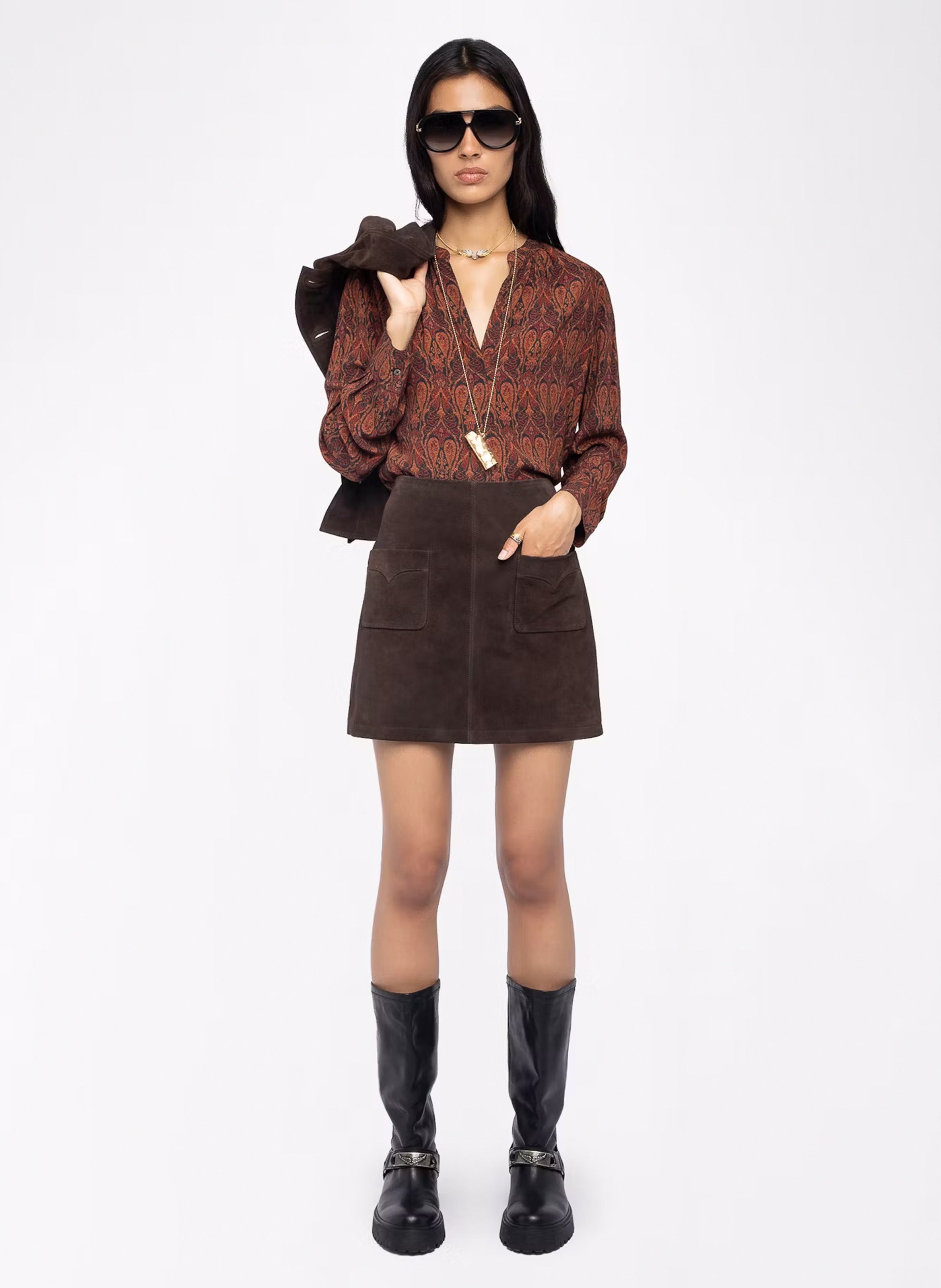 Blouse col tunisien imprimée ZADIG&VOLTAIRE Noir