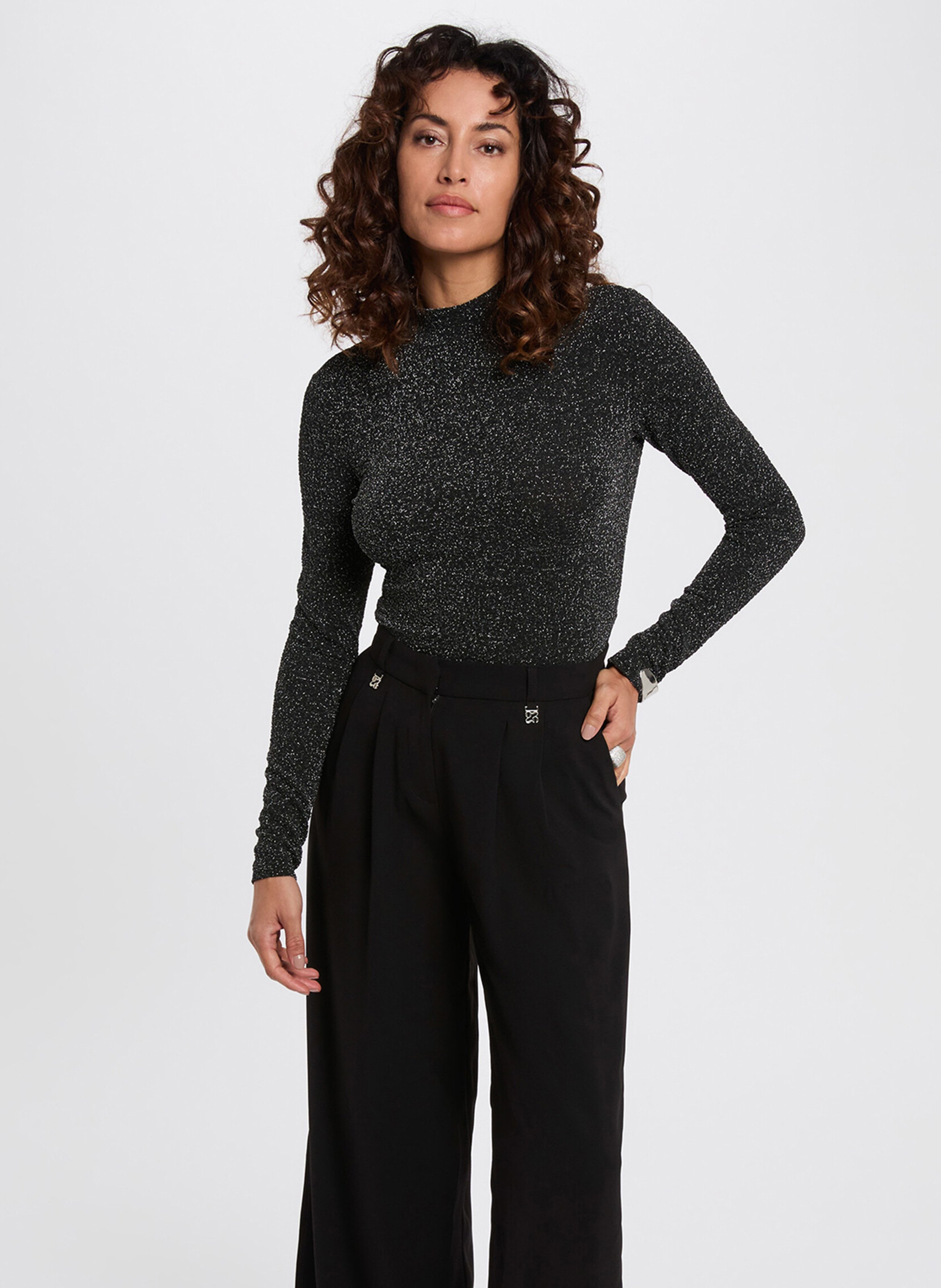 Top manches longues pailleté MORGAN Argent