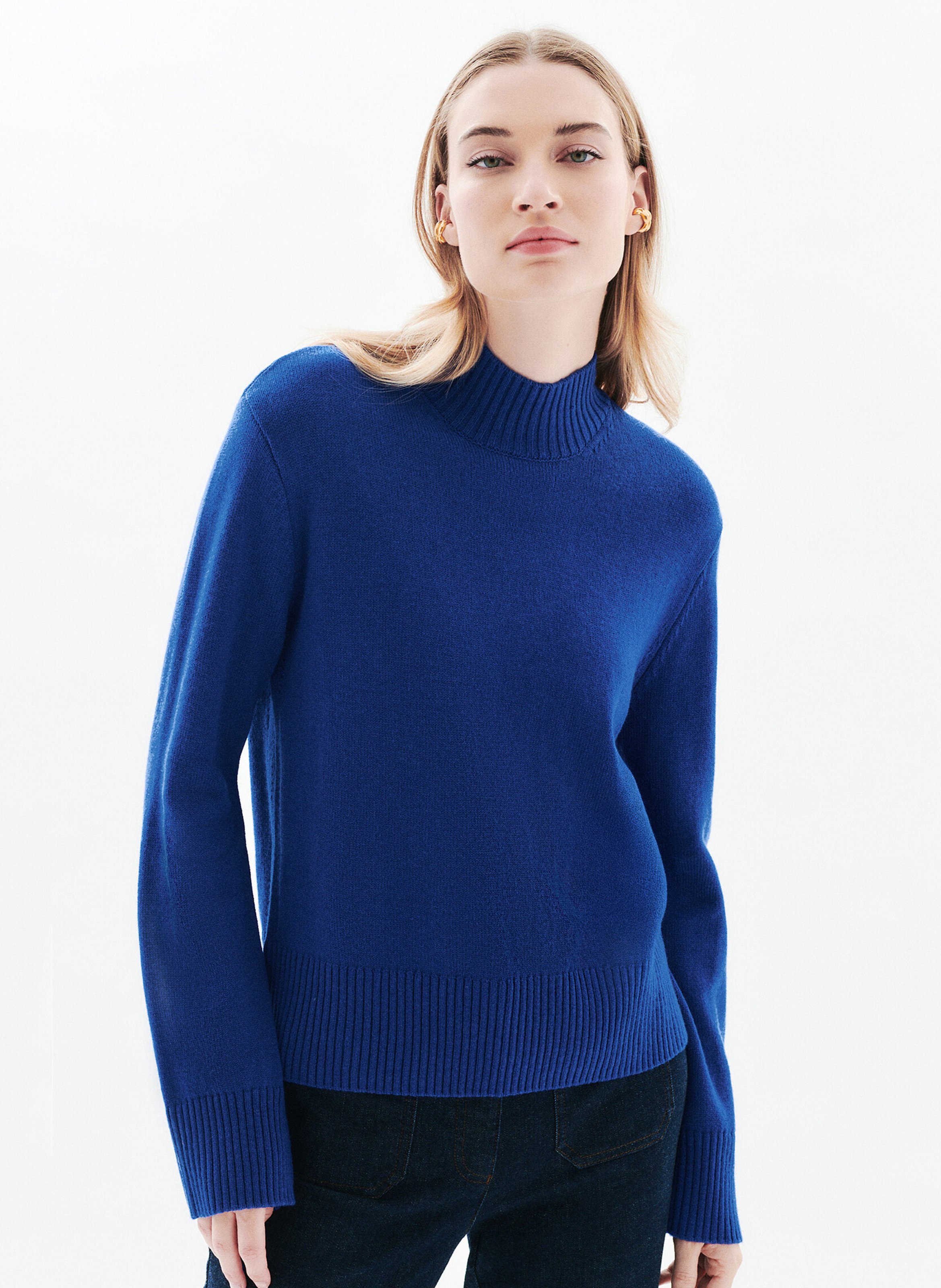 Pull droit col montant en laine mélangée CAROLL