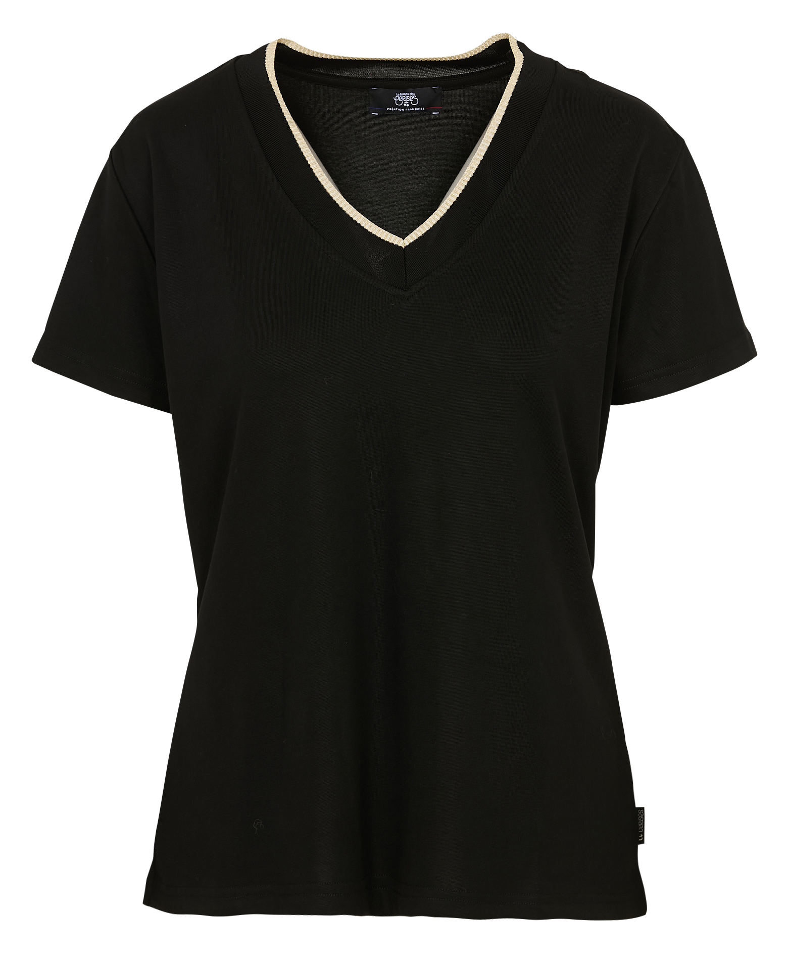 Tee-shirt col V en coton mélangé LE TEMPS DES CERISES Noir
