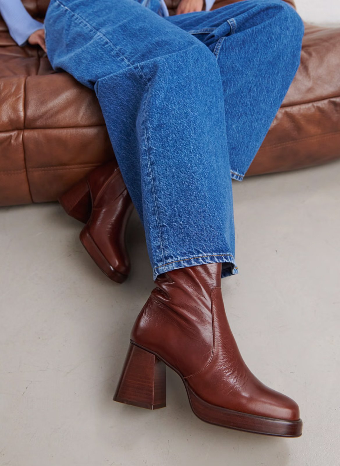 Heeled leather mid-calf boots JONAK Brown