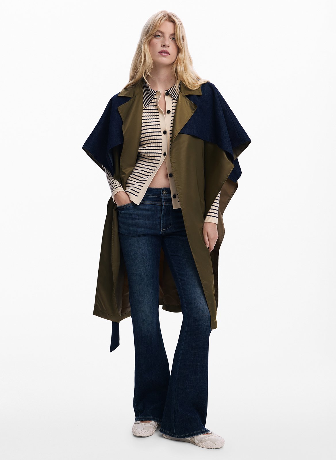 Poncho style trench bimatière DESIGUAL Vert