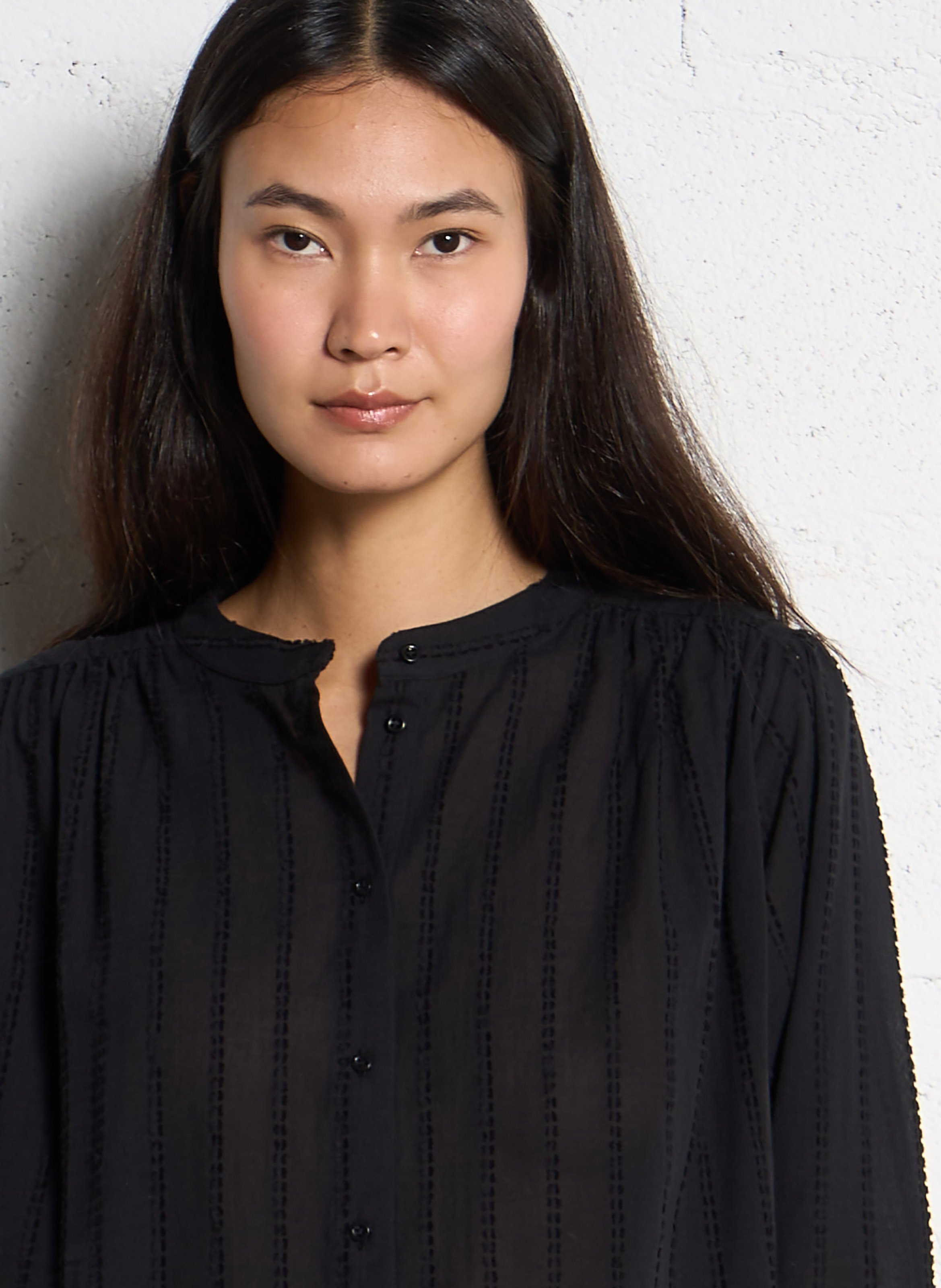 Oversized blouse met ronde hals in katoenen plumetis SACRECOEUR Zwart