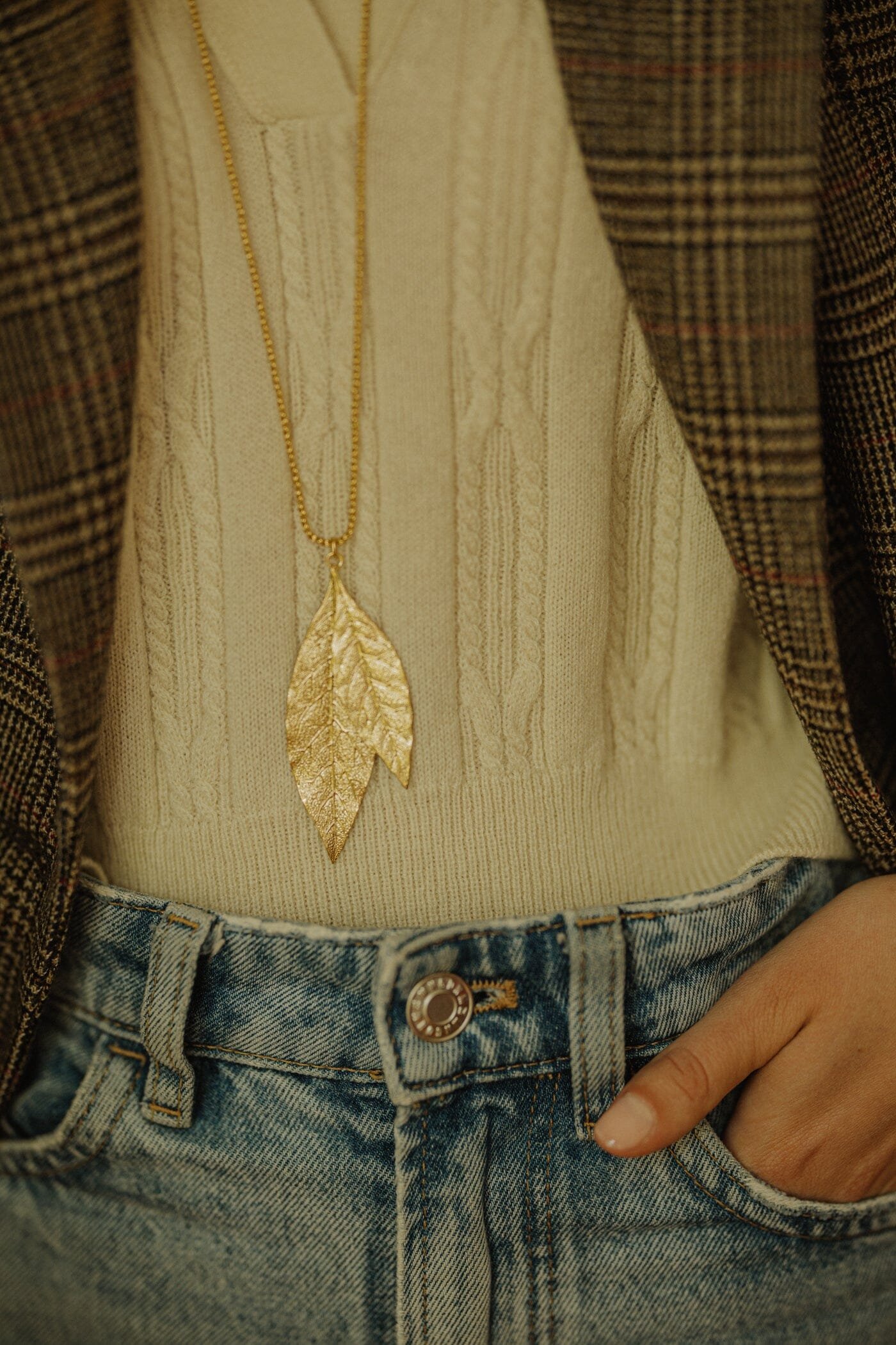 Gold-plated leaf long necklace MONSIEUR SIMONE Golden