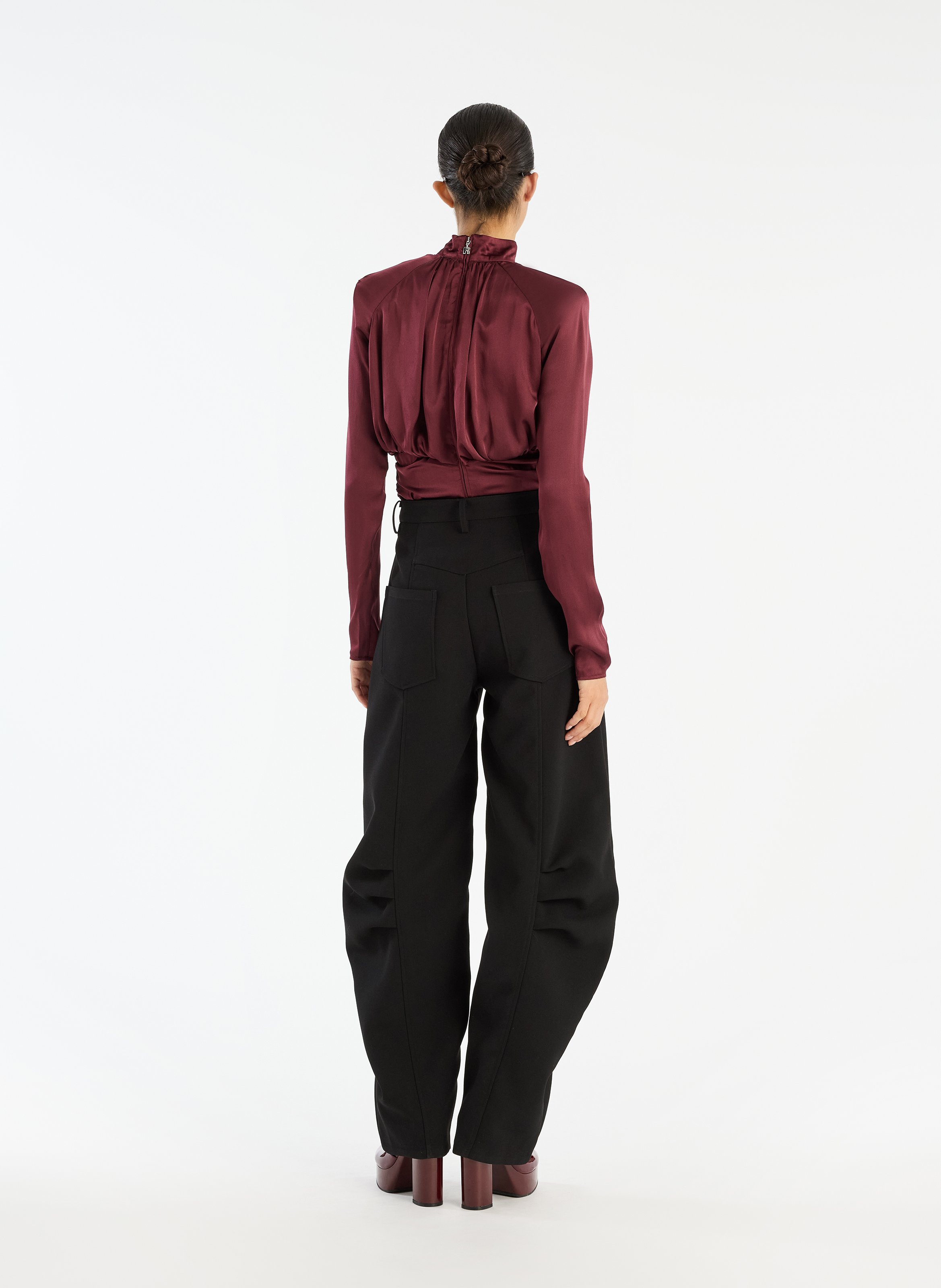 Silk high-neck straight top ROTATE Brown