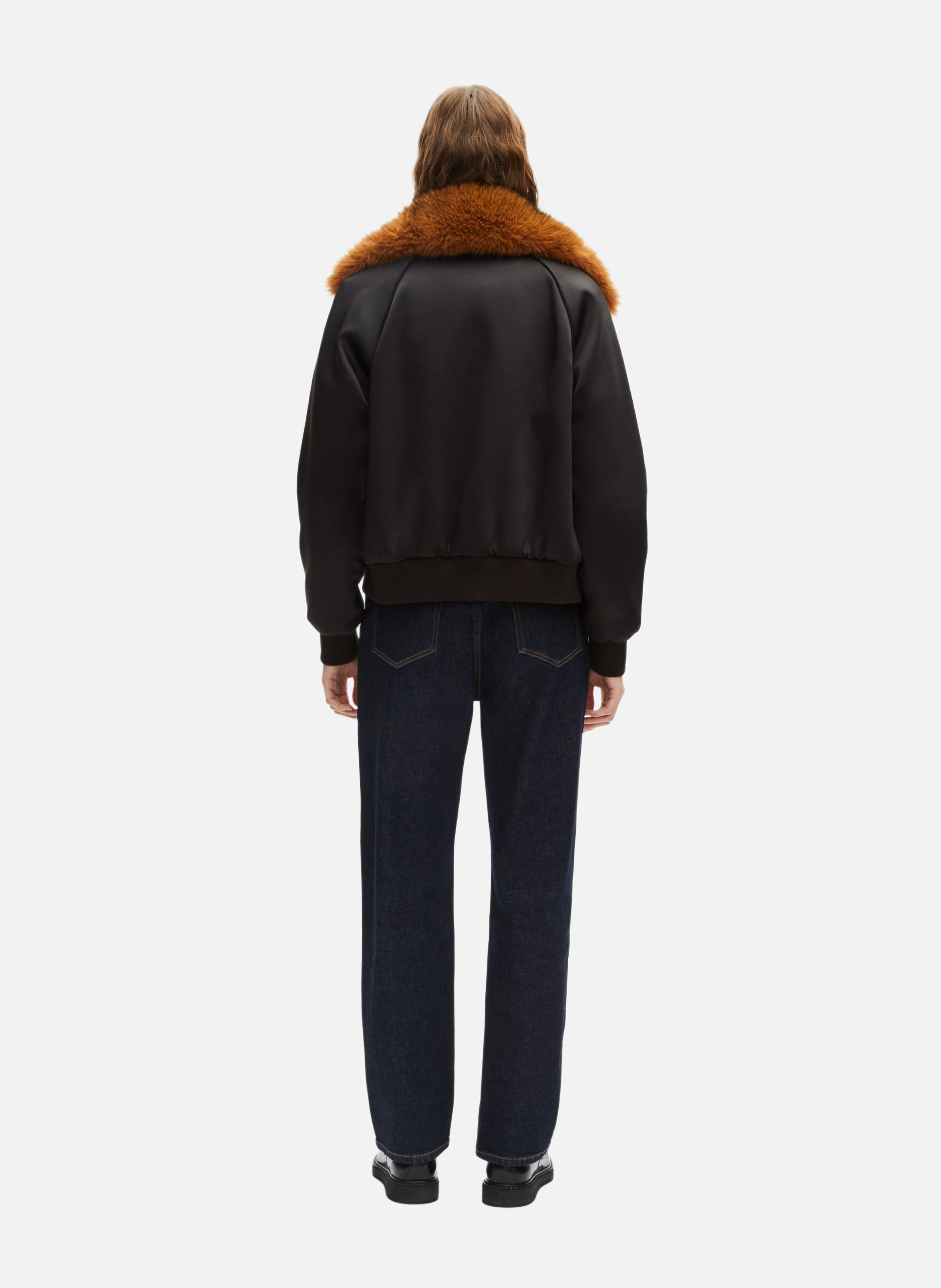 Satin bomber jacket with fur collar THE KOOPLES Black