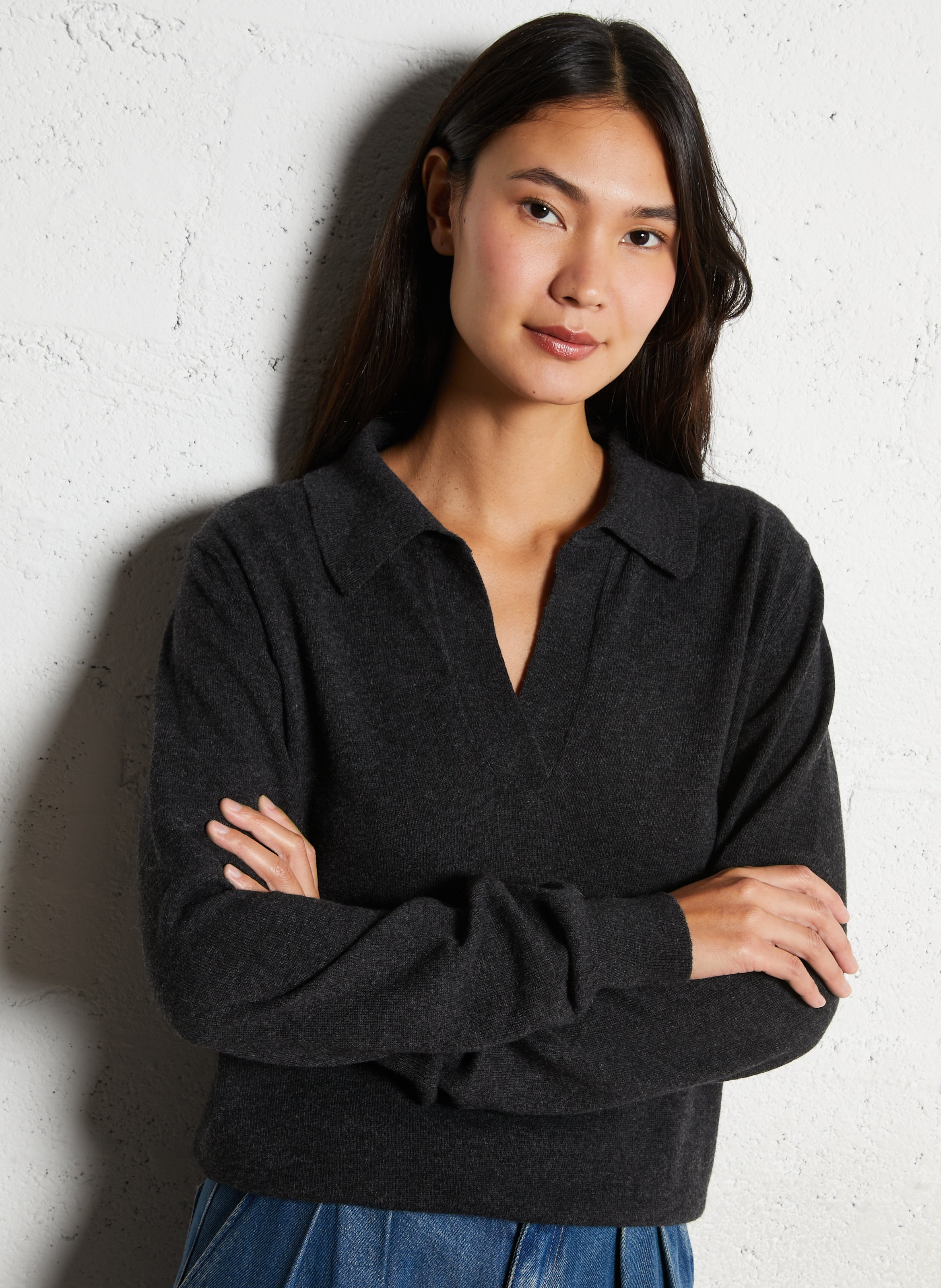 Straight-cut knit polo shirt THE NEW SOCIETY Grey