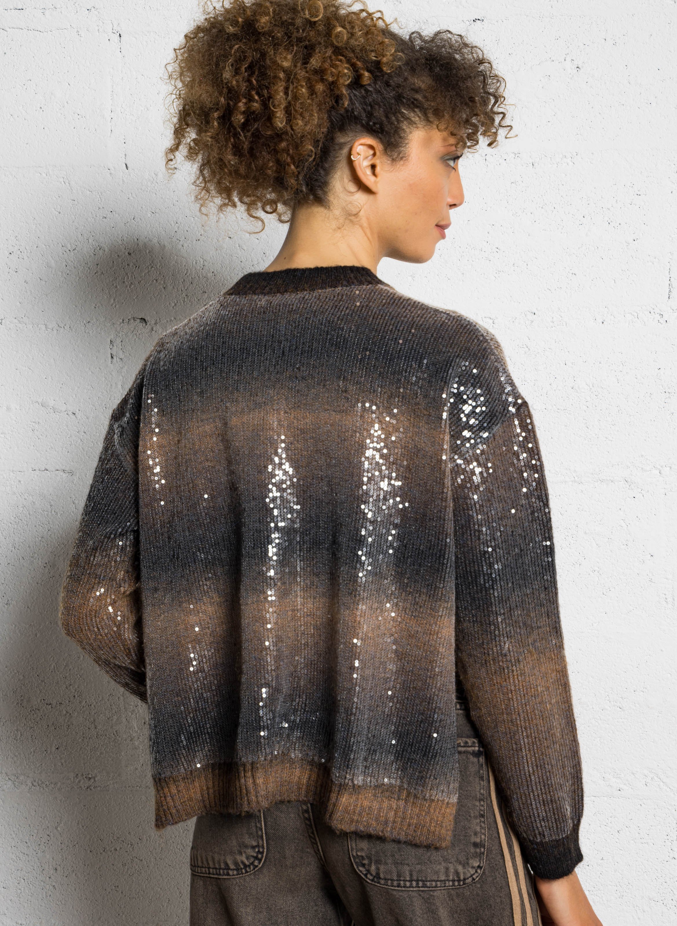 Oversized round neck sweater with sequins LIU JO Brown