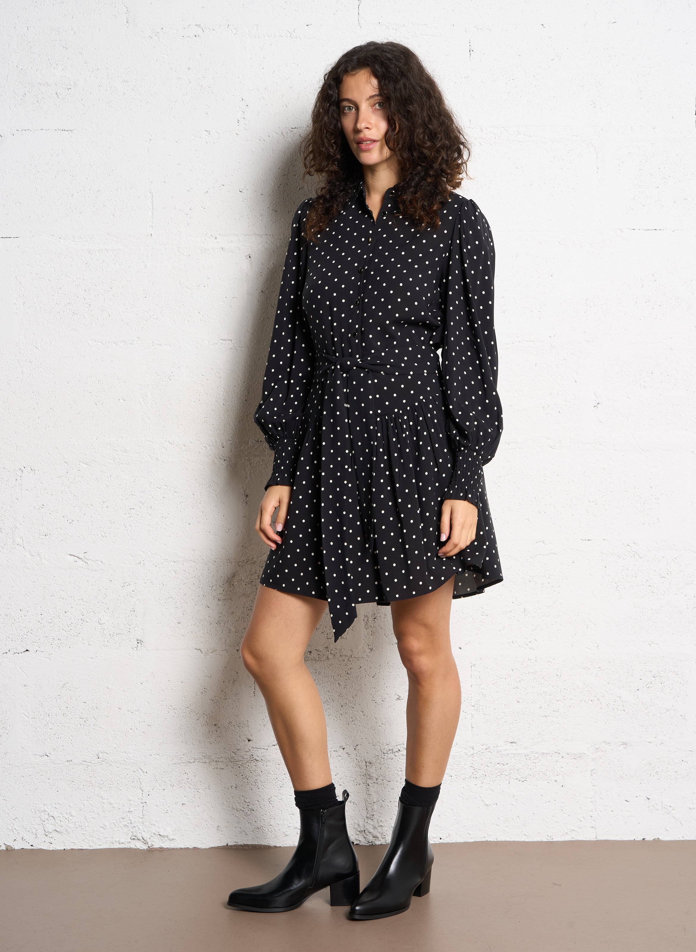 Loose fit dress with classic polka dot collar PETITE MENDIGOTE Black