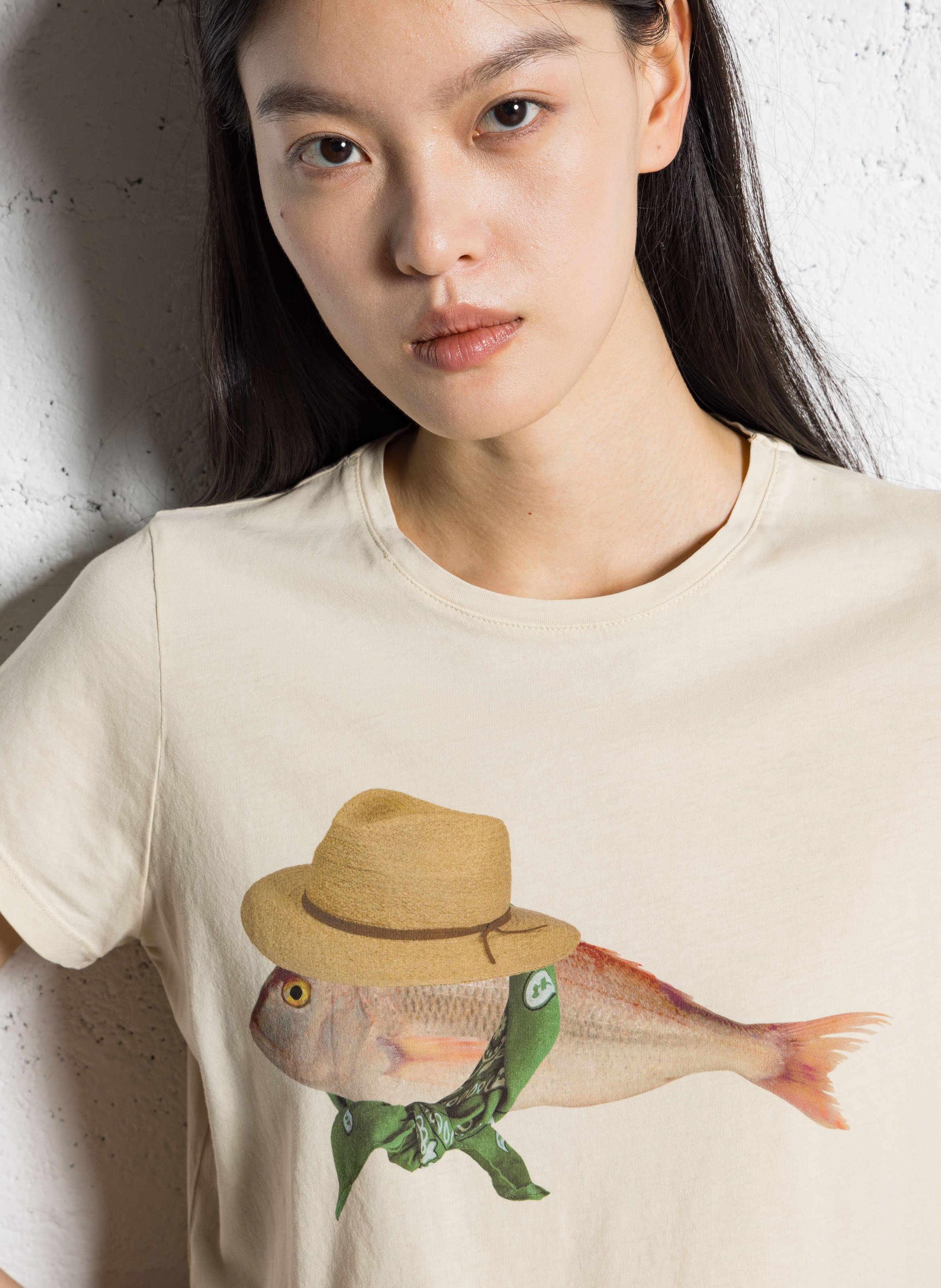 Round-neck printed cotton T-shirt NICE THINGS Beige