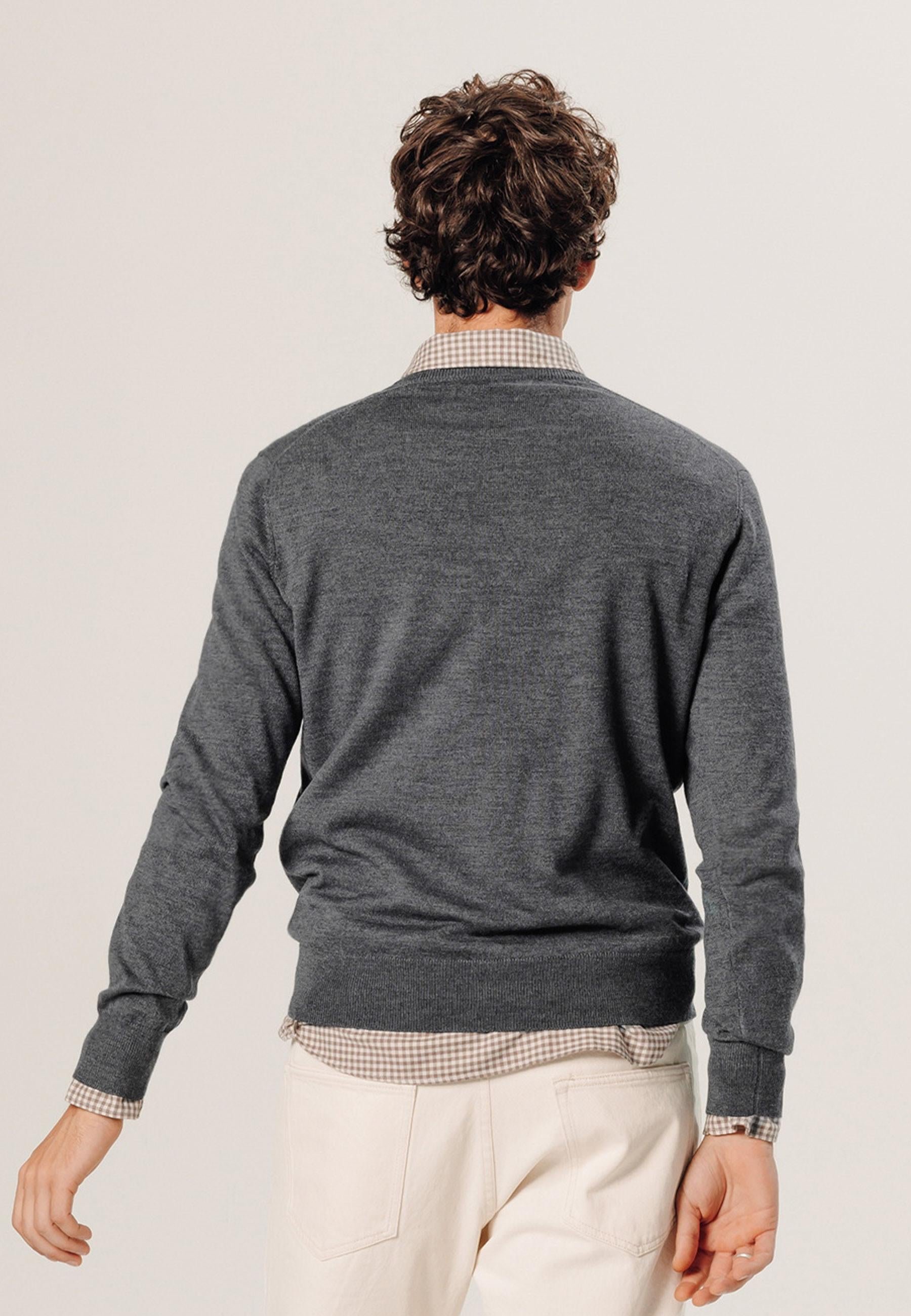 Pull col v en laine mérinos RODIER Gris