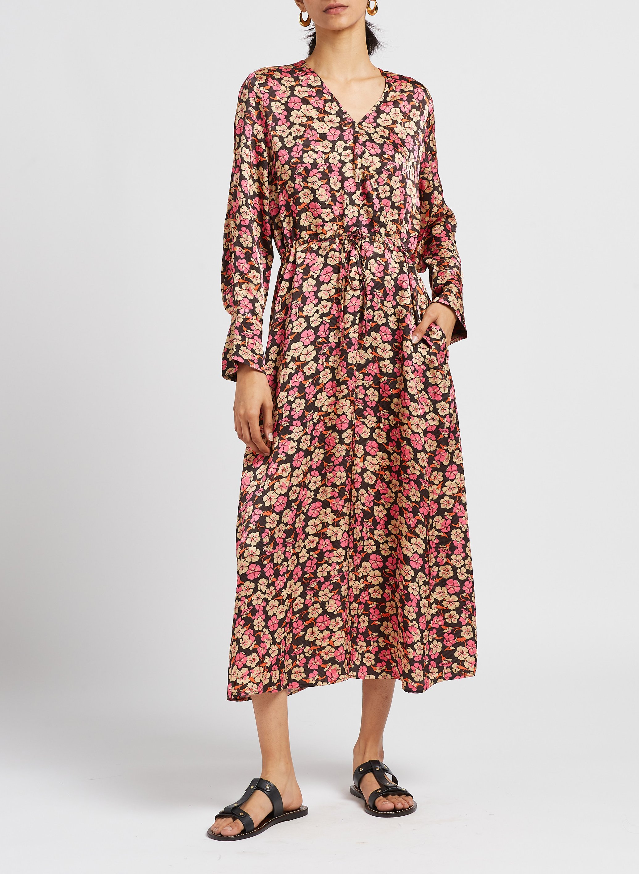 Robe longue imprimée à fleurs  Rose