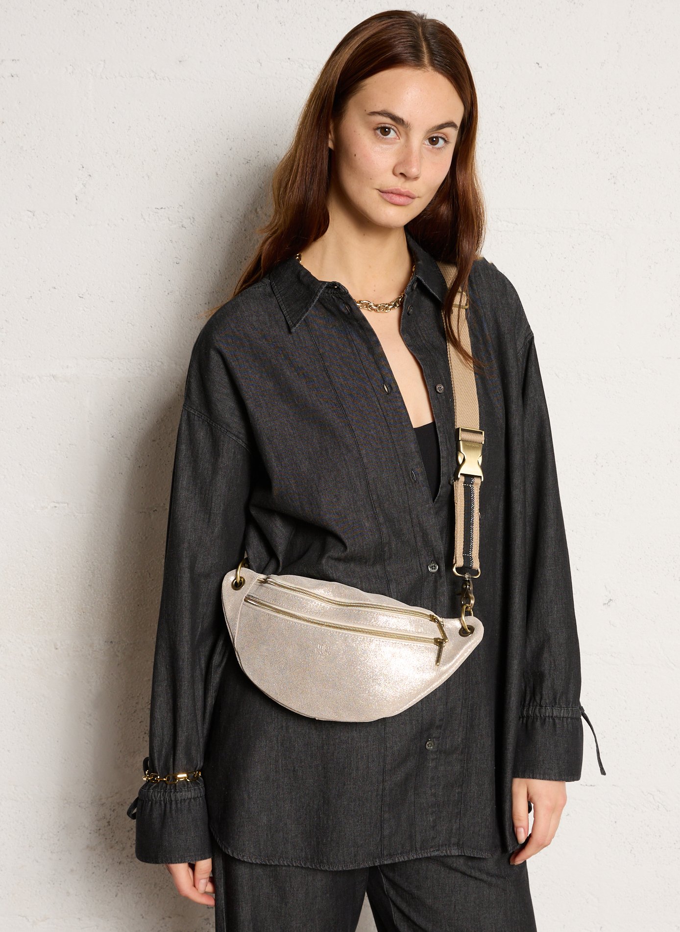 Sac porté épaule en cuir métallisé  MILA LOUISE Blanc