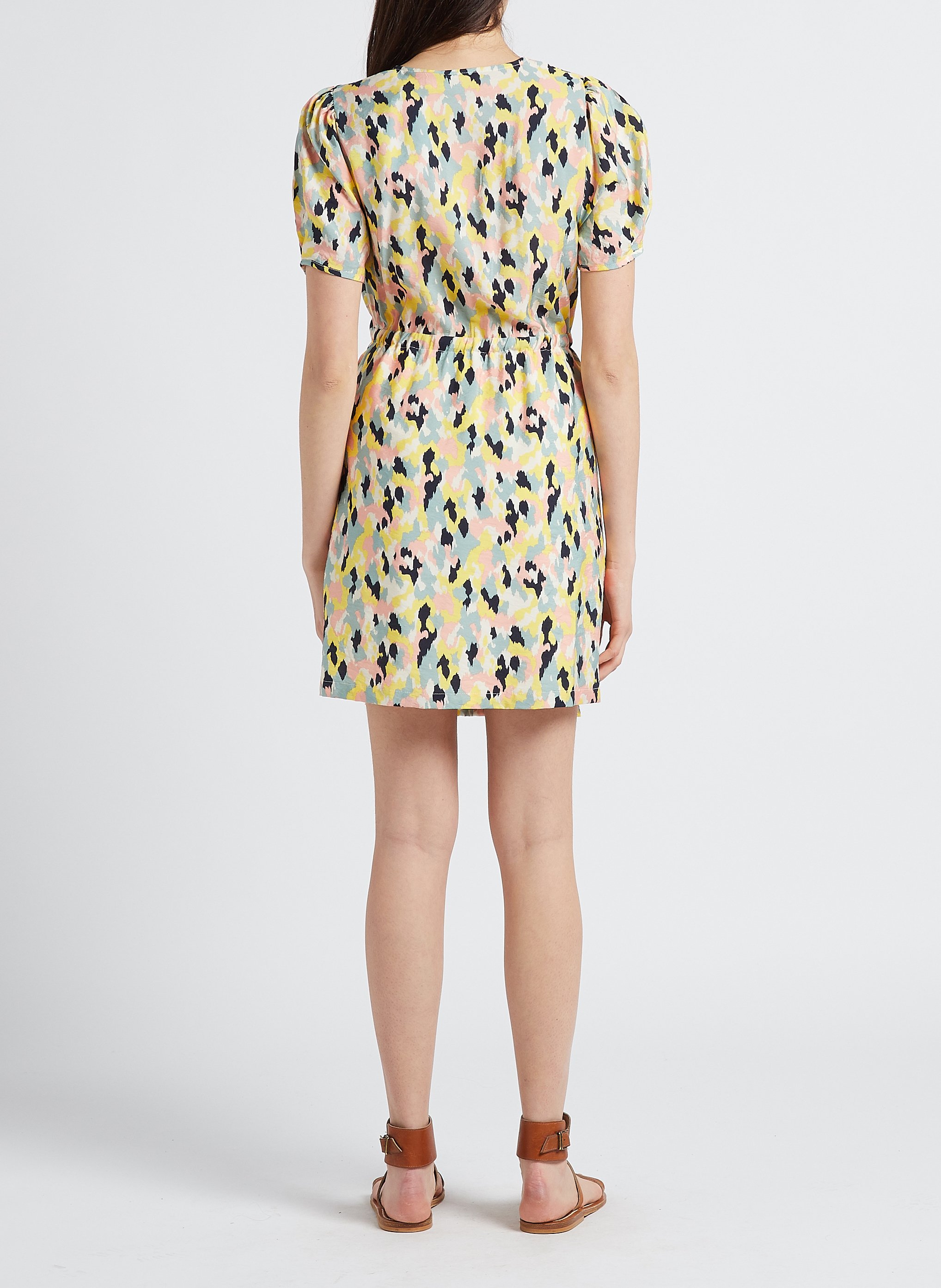 Robe courte col V imprimée  VILA Vert