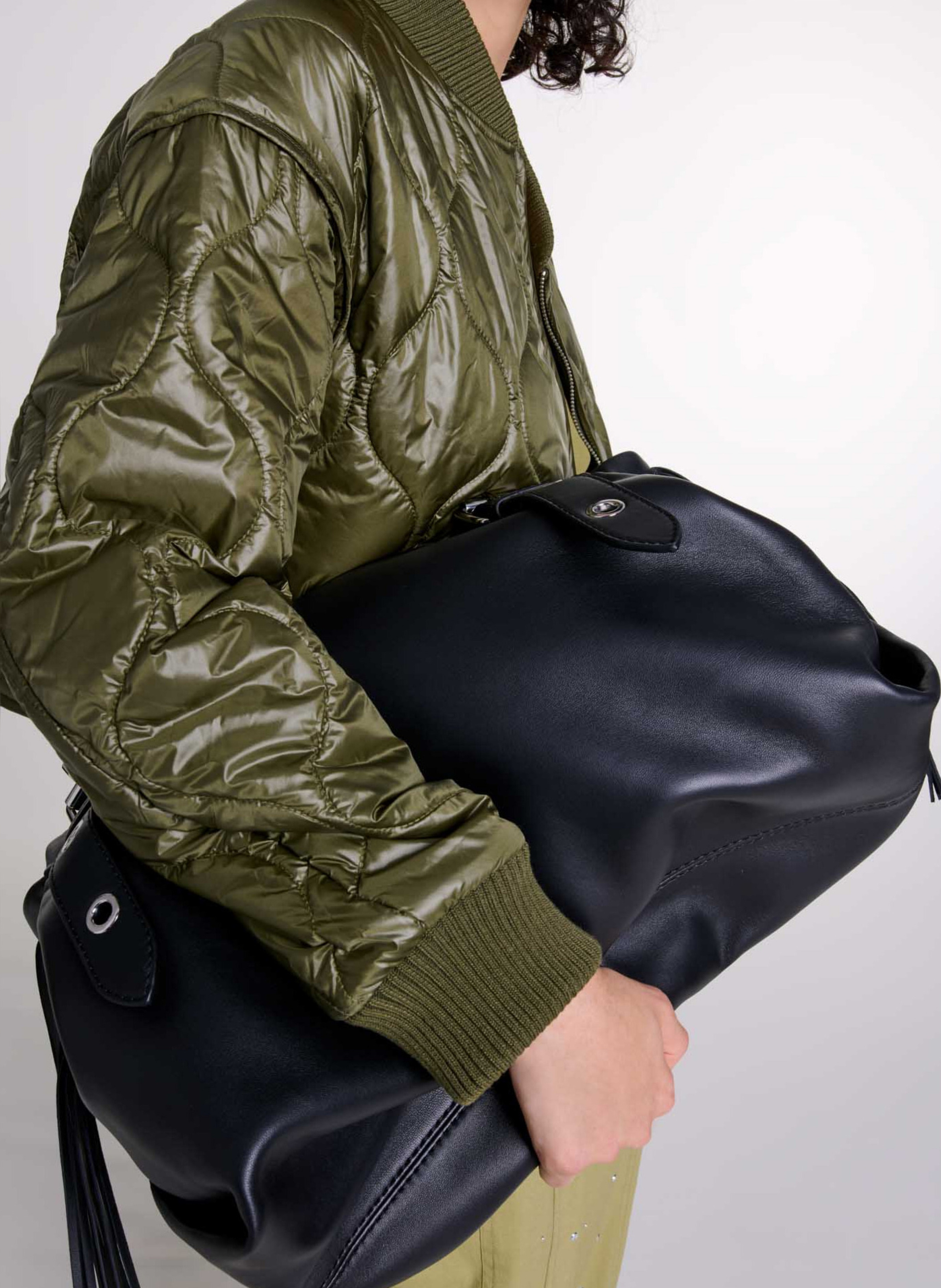 Grand sac shopping en cuir MAJE Noir