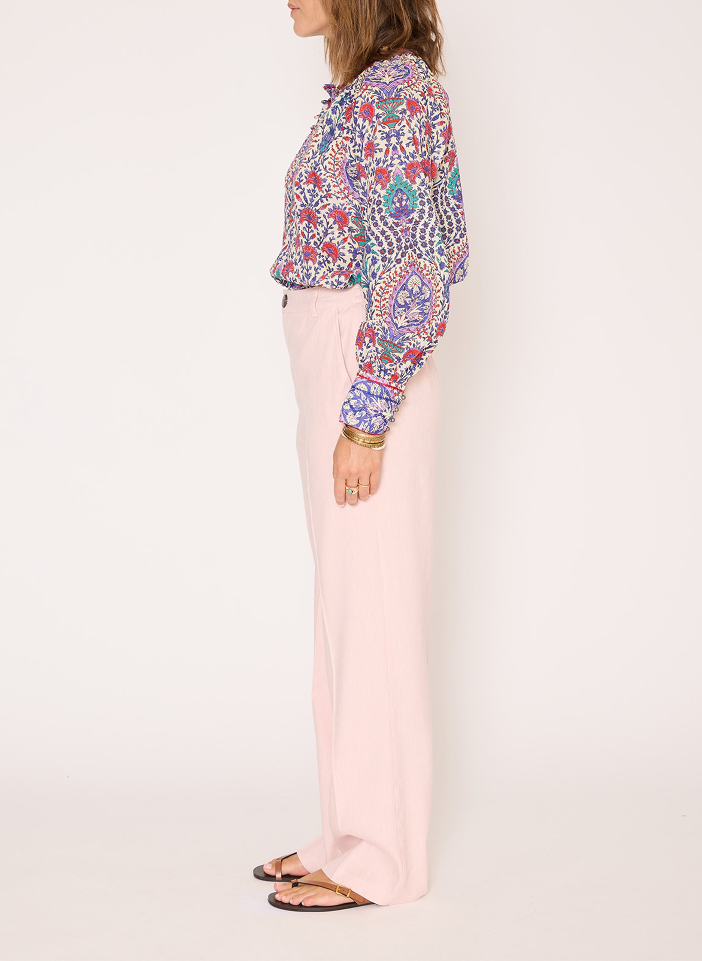 Weit geschnittene Hose aus Leinen-Mix MKT Rosa