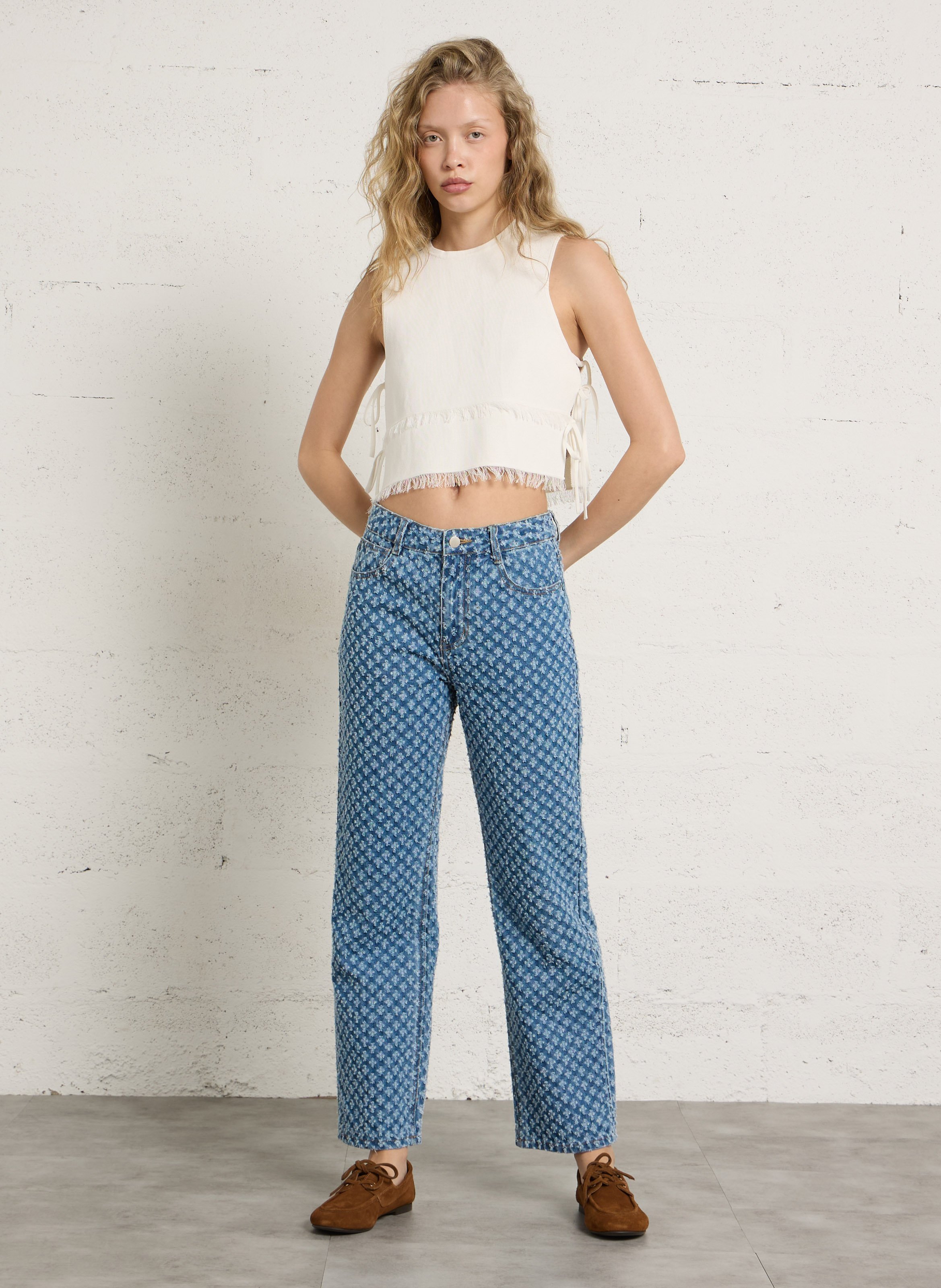 Top col rond en coton THE TINY BIG SISTER Blanc