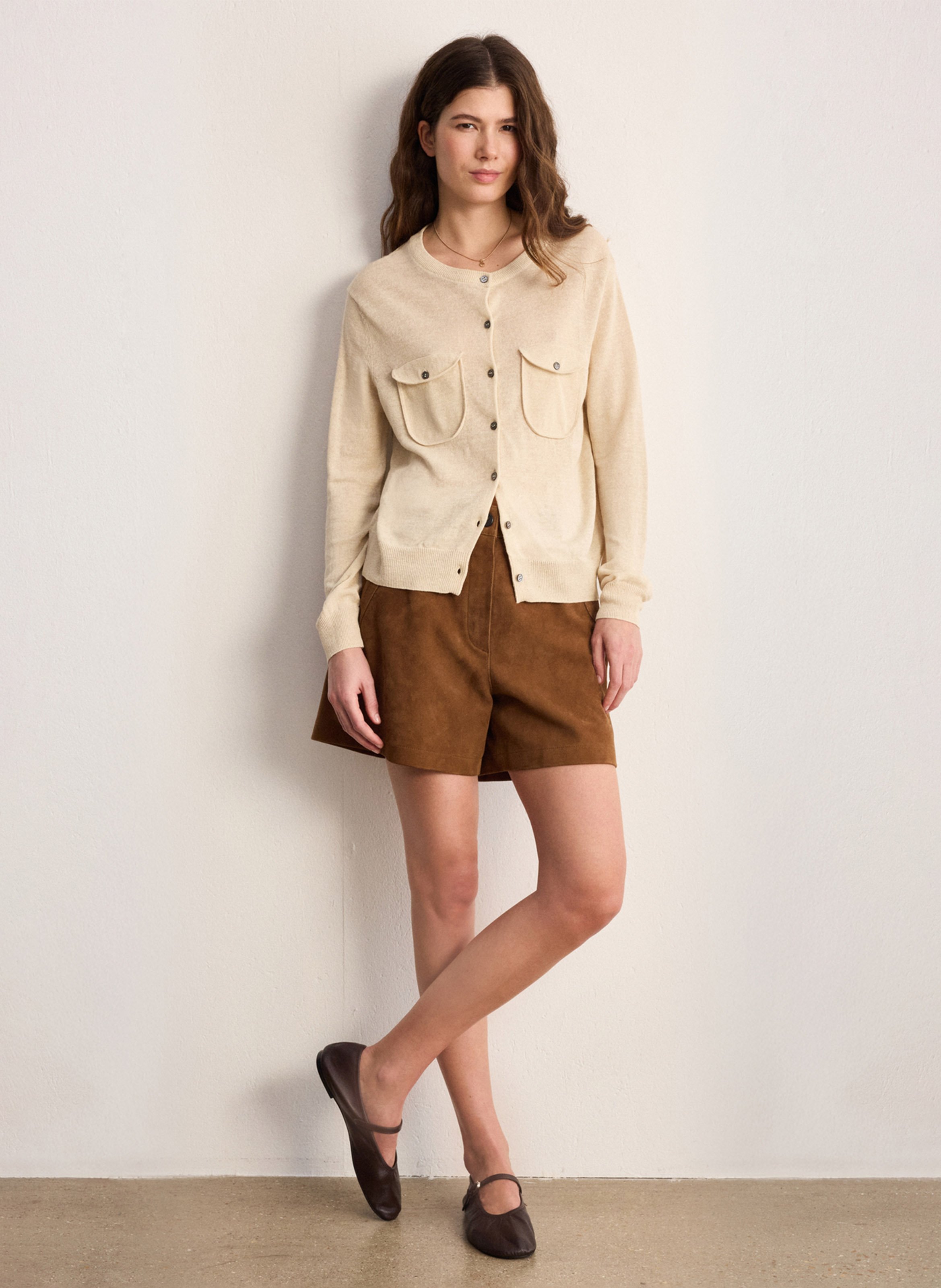 Rundhalsausschnitt aus Leinenmischung PABLO Beige