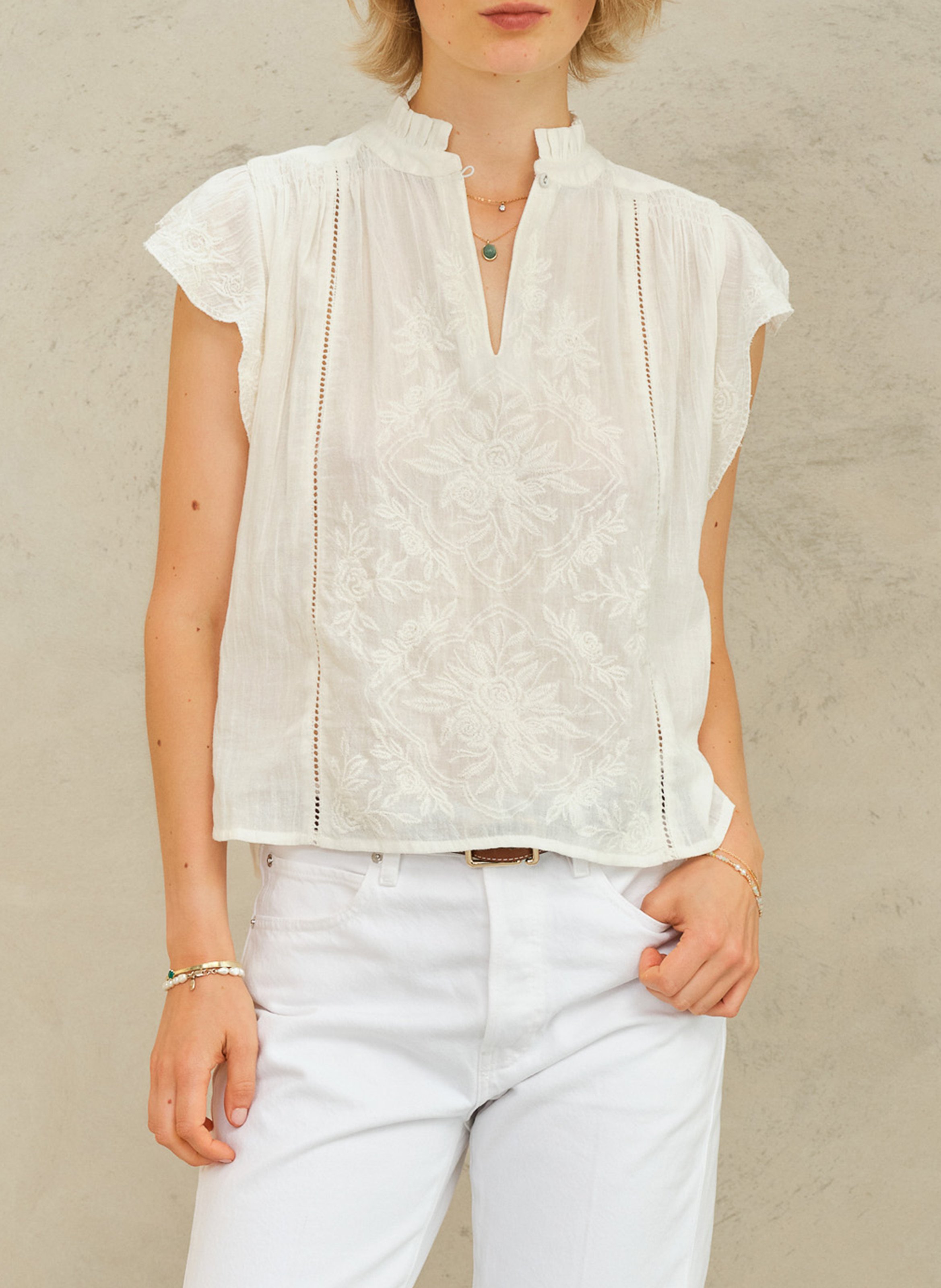 Blouse droite col rond en coton M.A.B.E Blanc