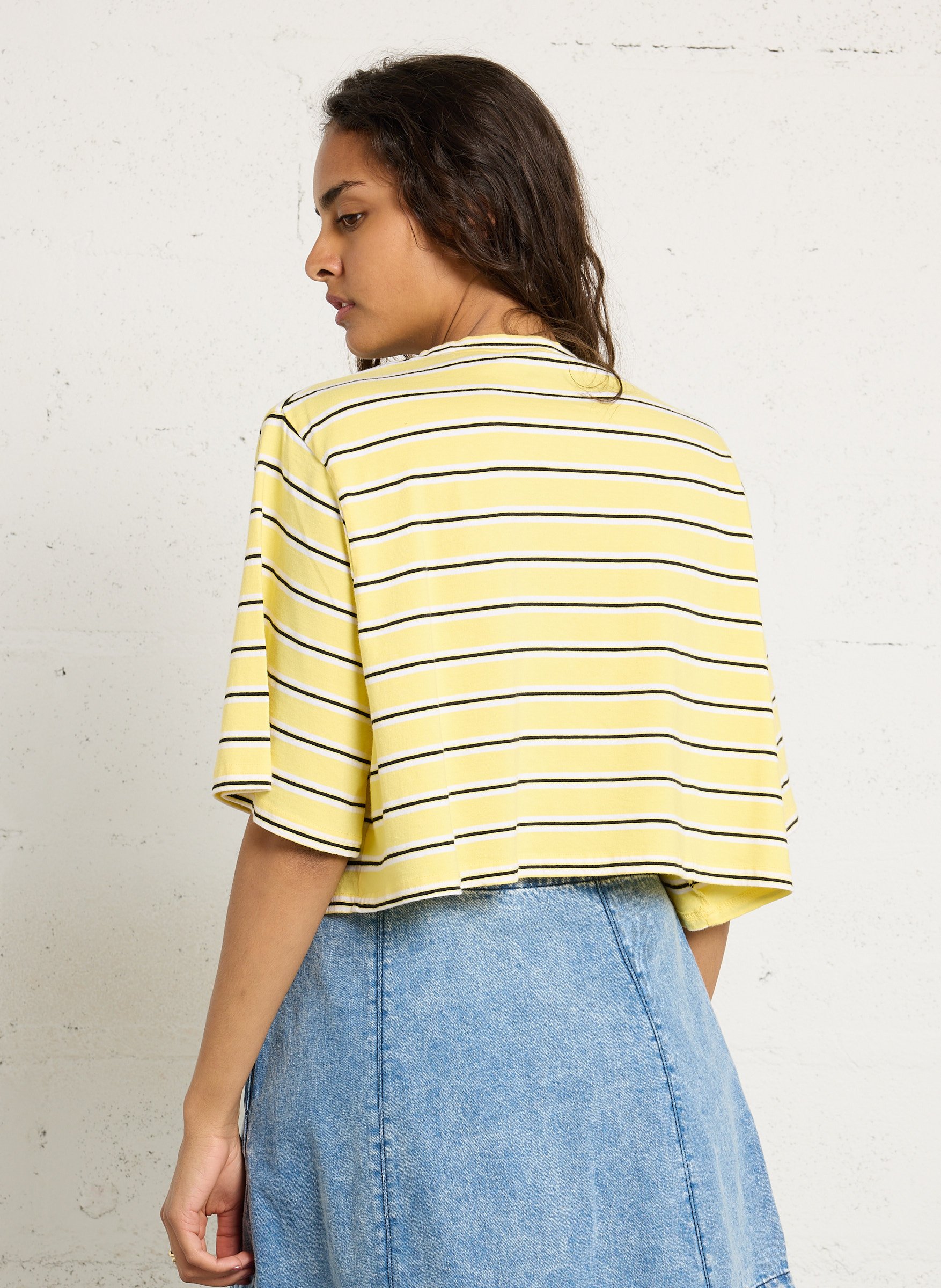 Tee-shirt oversize col rond en coton rayé BERENICE Jaune