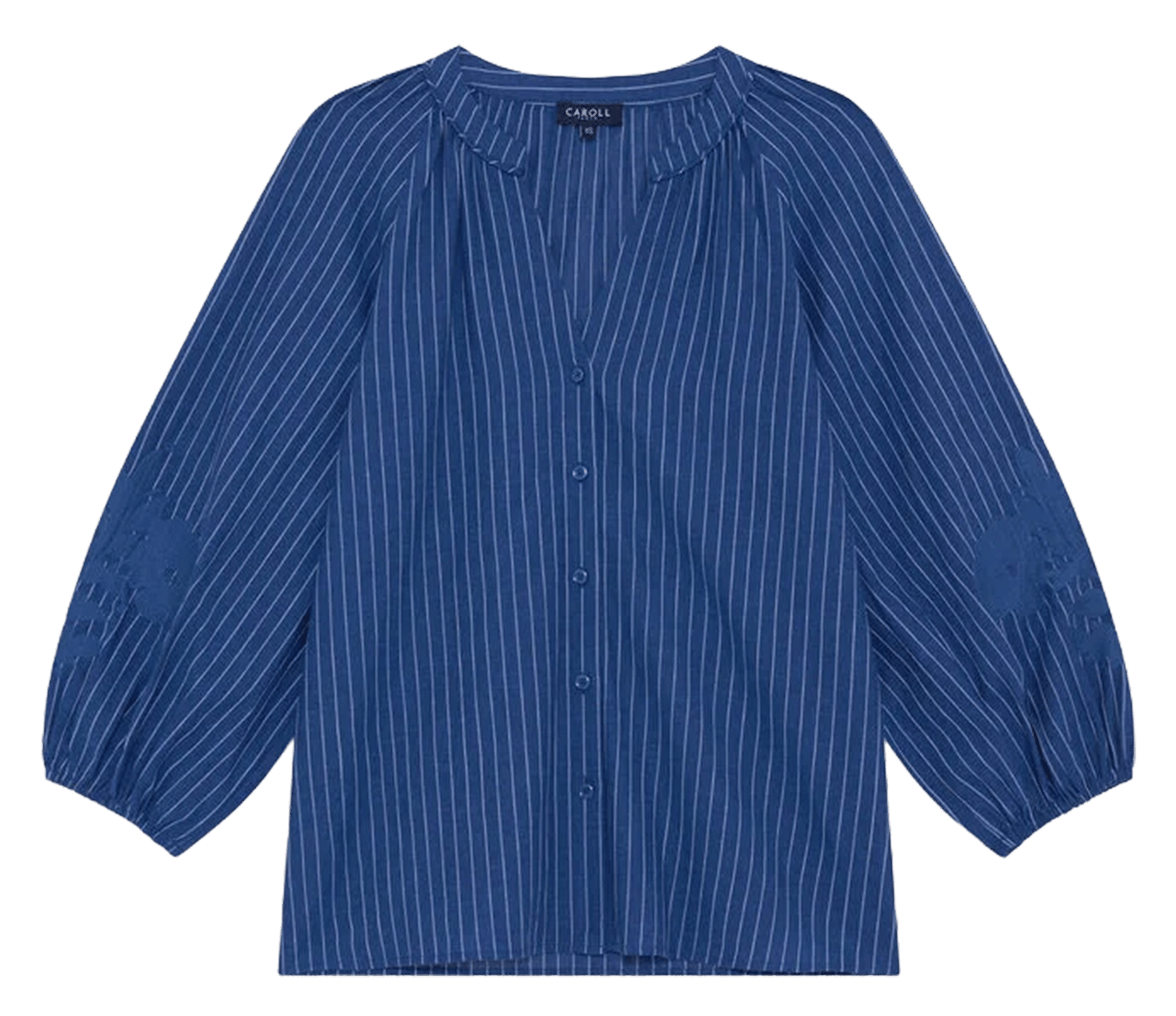 Tunisian collar shirt in blended linen CAROLL Blue